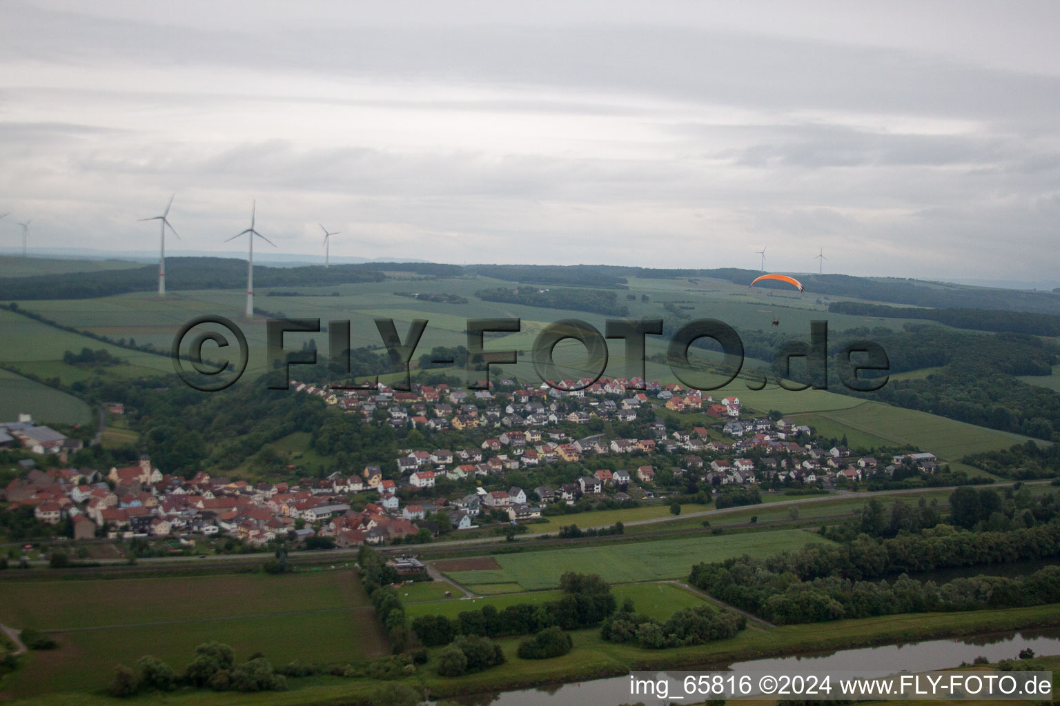 Oblique view of Gädheim in the state Bavaria, Germany