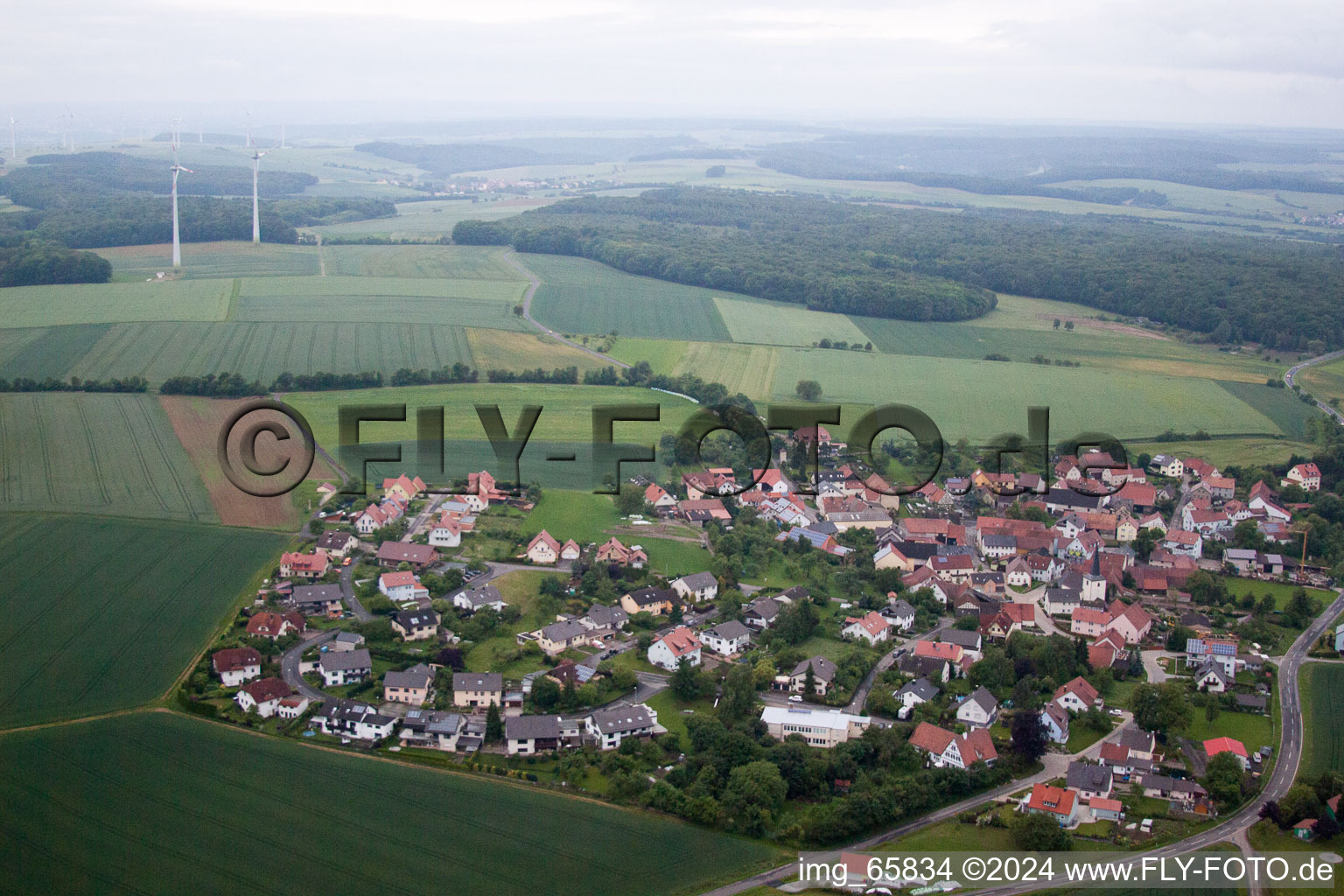 Aerial view of Village view of Buch in the state Bavaria