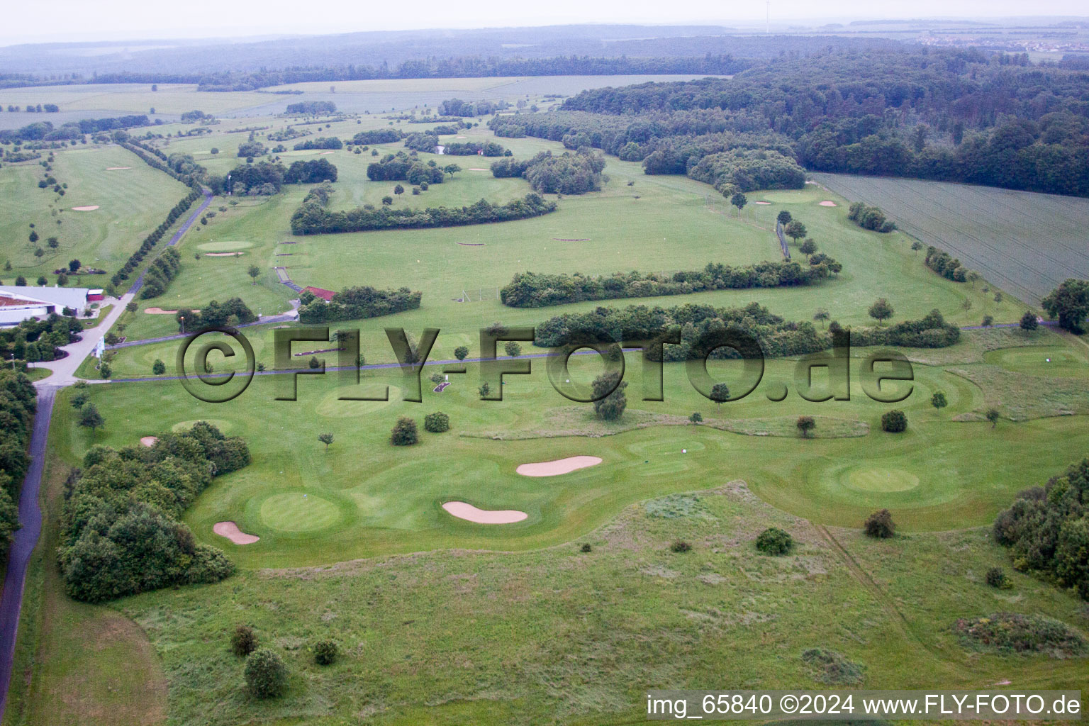 Aerial view of Golf course in Löffelsterz in the state Bavaria, Germany