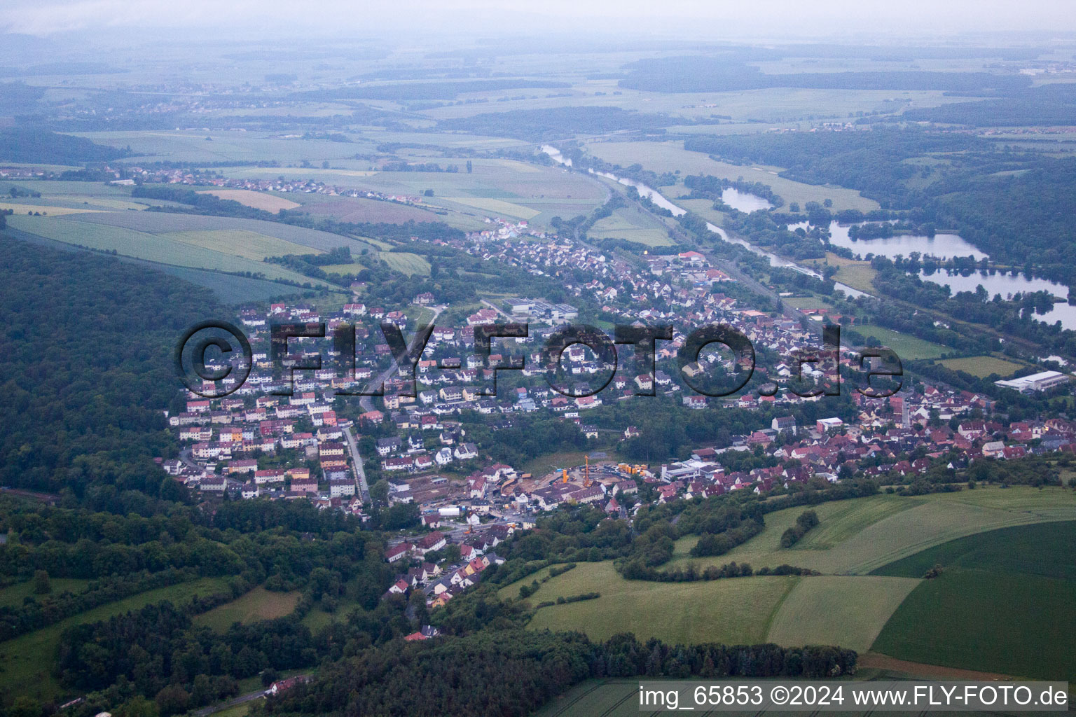 Aerial view of Schonungen in the state Bavaria, Germany