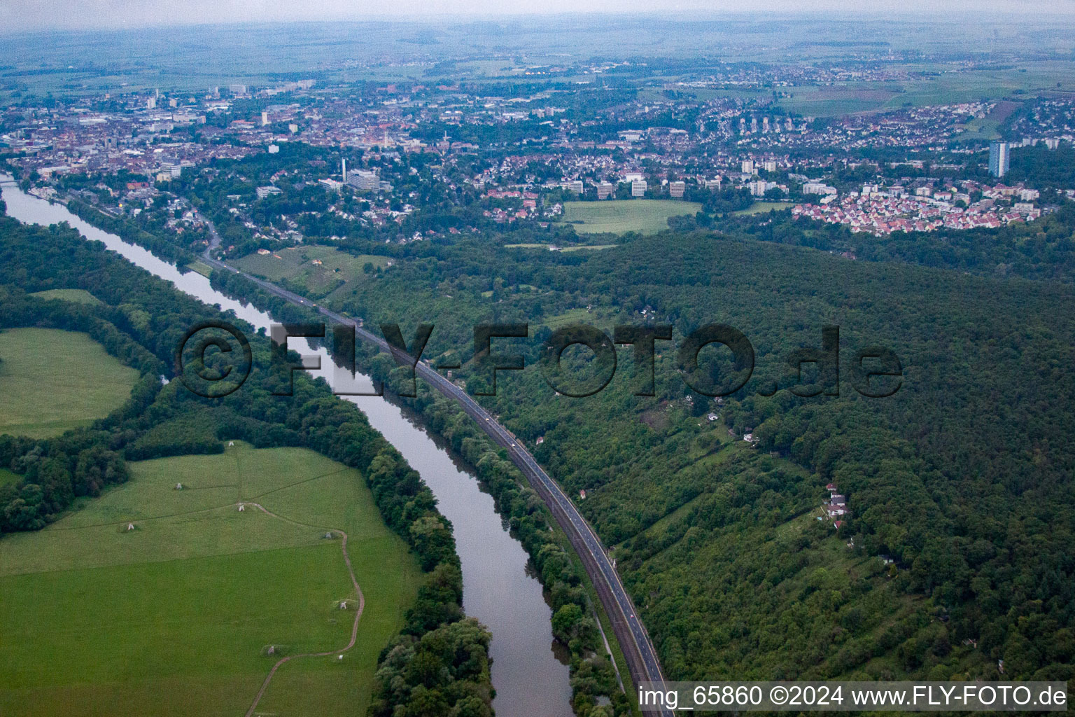 Schweinfurt in the state Bavaria, Germany seen from a drone