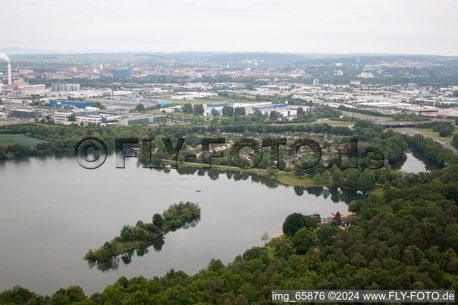 Aerial view of Quarry lake in Schweinfurt in the state Bavaria, Germany