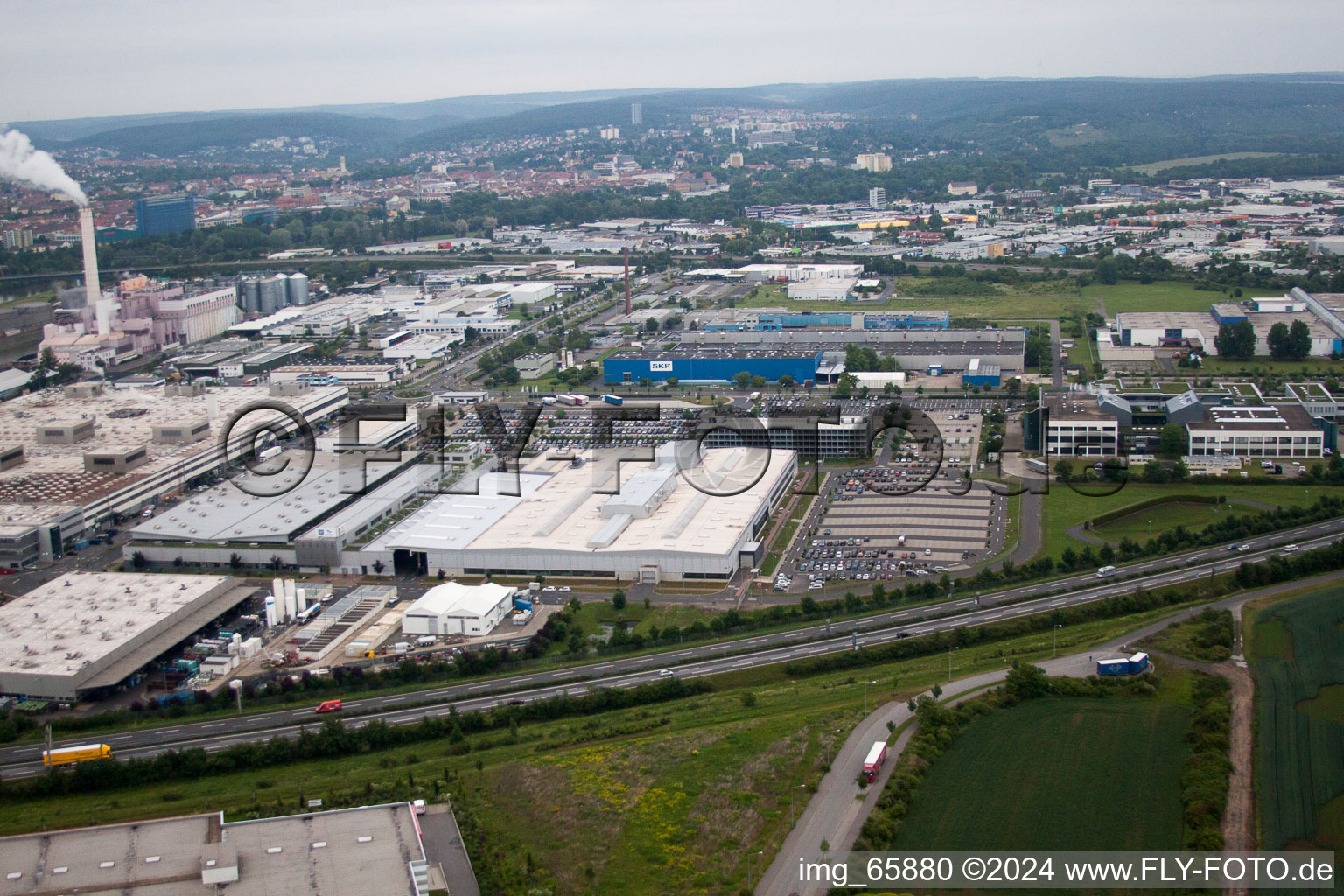 Aerial view of Hafenstr industrial area in Schweinfurt in the state Bavaria, Germany