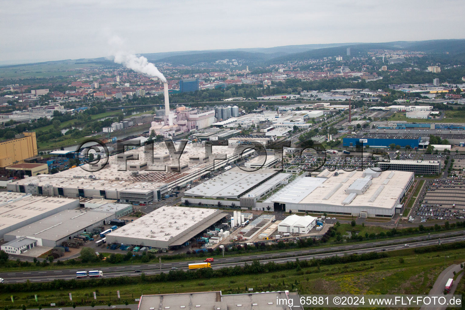 Aerial photograpy of Hafenstr industrial area in Schweinfurt in the state Bavaria, Germany