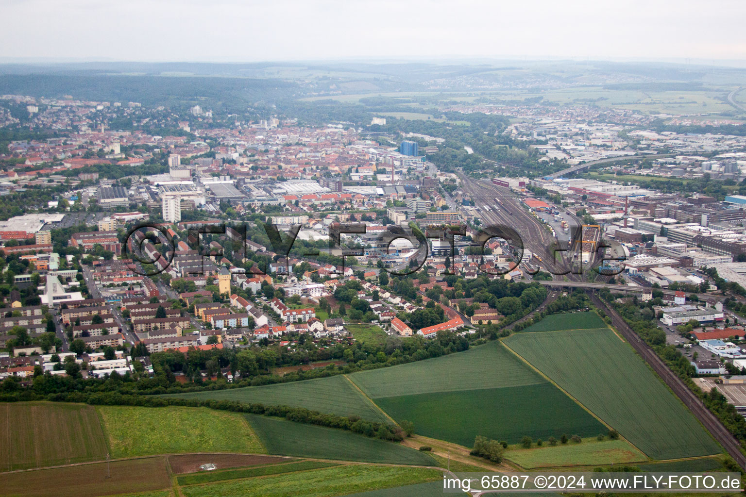 Aerial view of Oberdorf in Schweinfurt in the state Bavaria, Germany