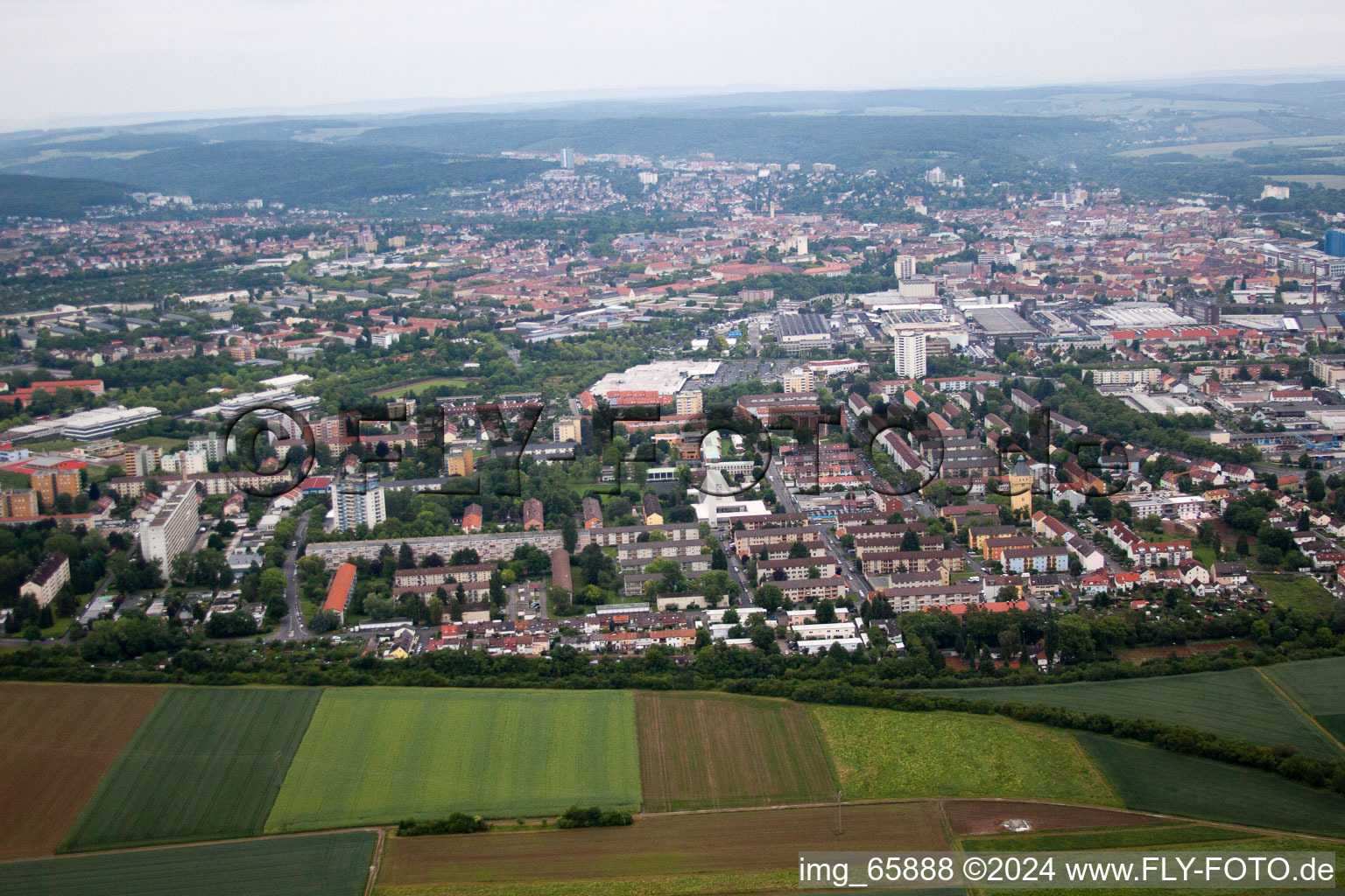 Aerial photograpy of Oberdorf in Schweinfurt in the state Bavaria, Germany