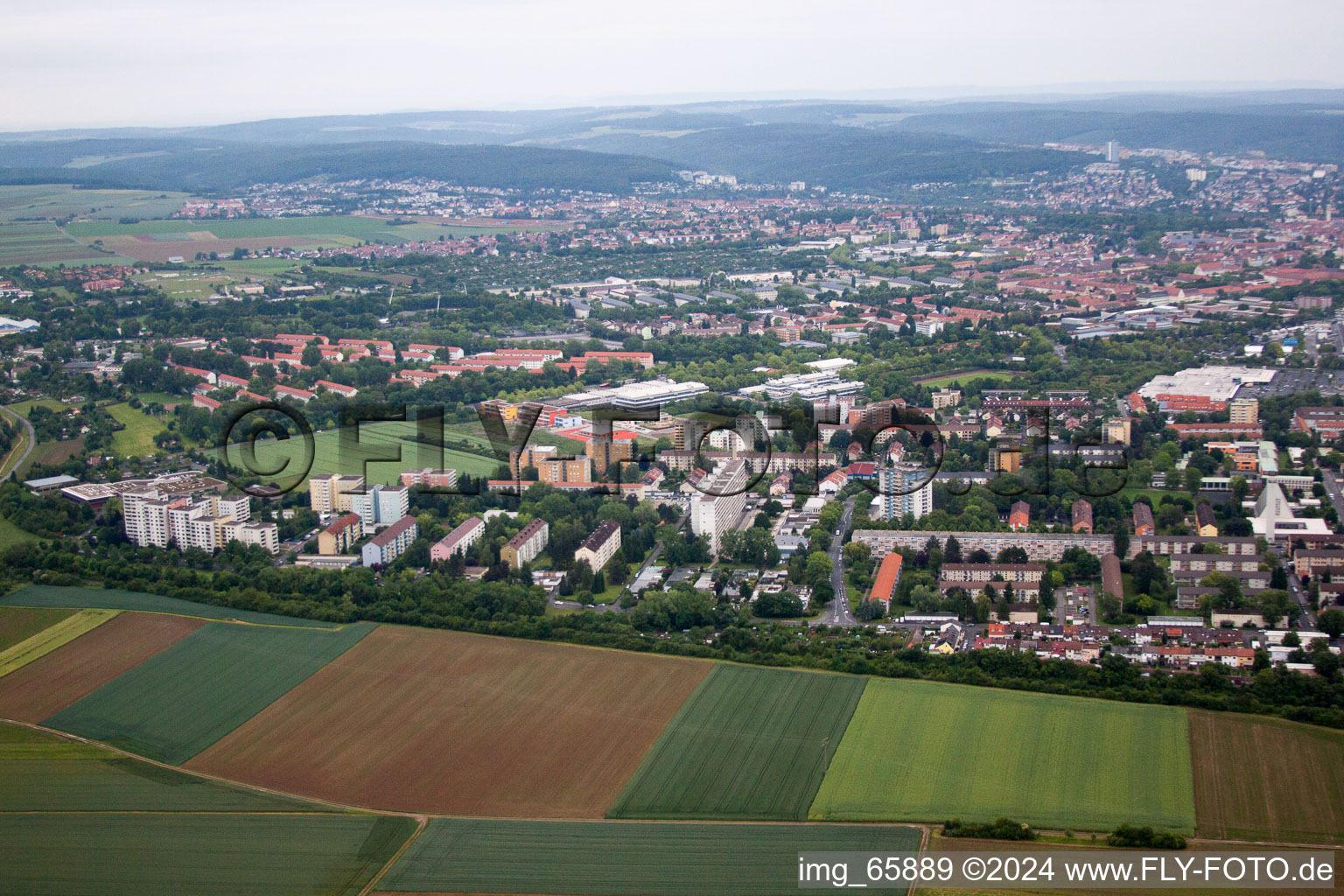 Oblique view of Oberdorf in Schweinfurt in the state Bavaria, Germany