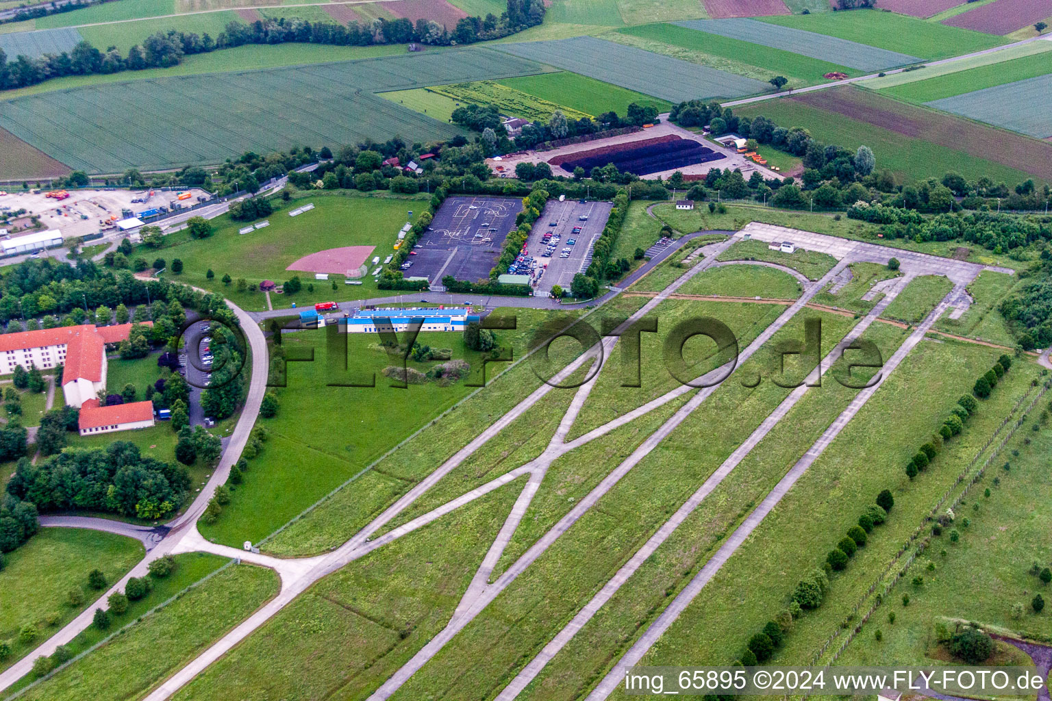 Locked runway at the former airfield in Geldersheim in the state Bavaria, Germany