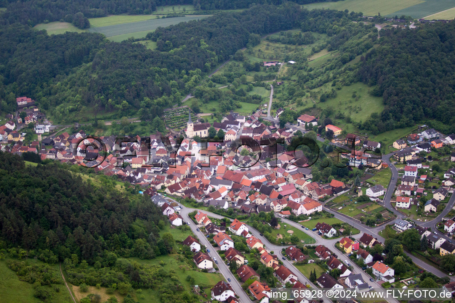 Aerial view of Sulzthal in the state Bavaria, Germany