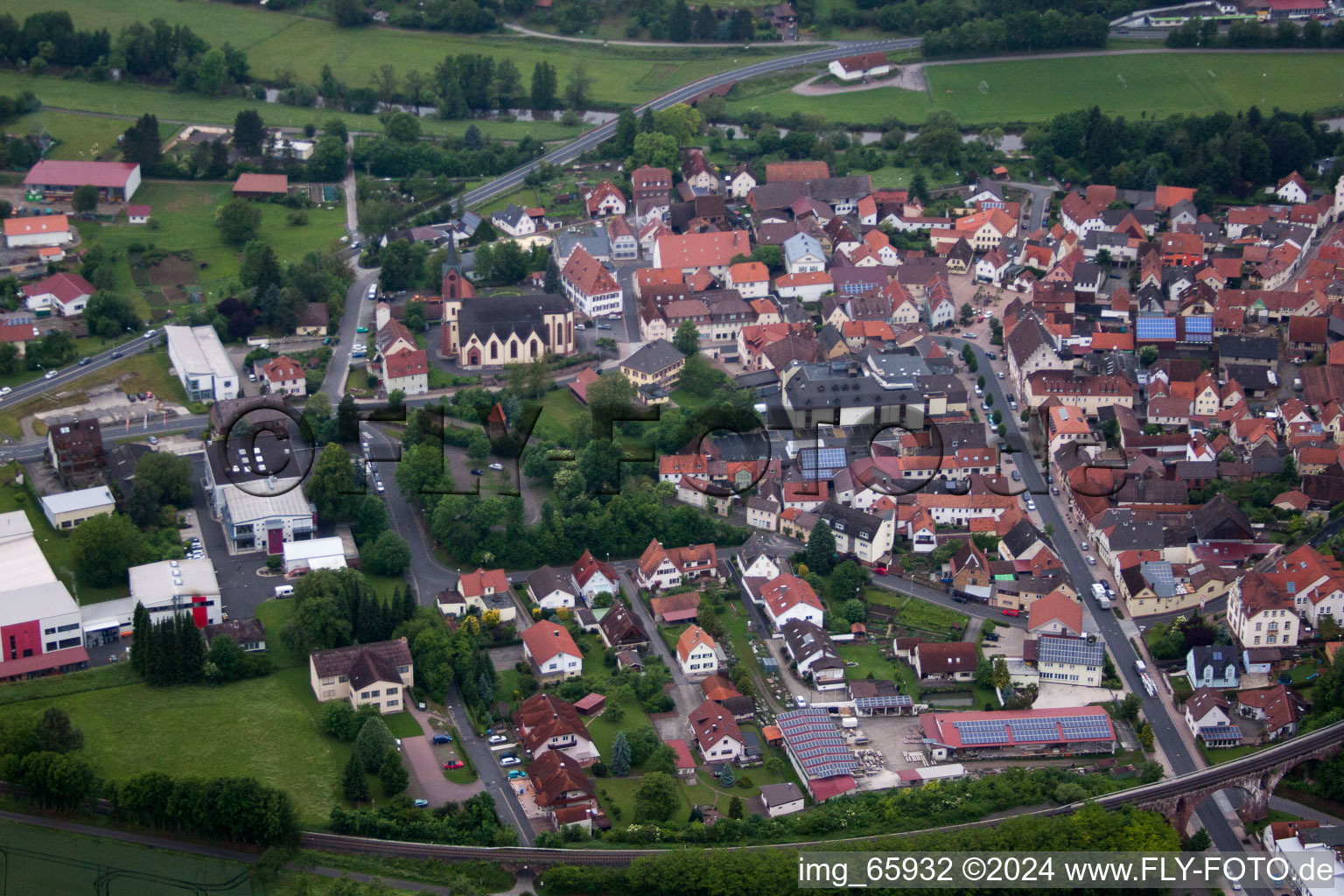 Aerial view of Euerdorf in the state Bavaria, Germany