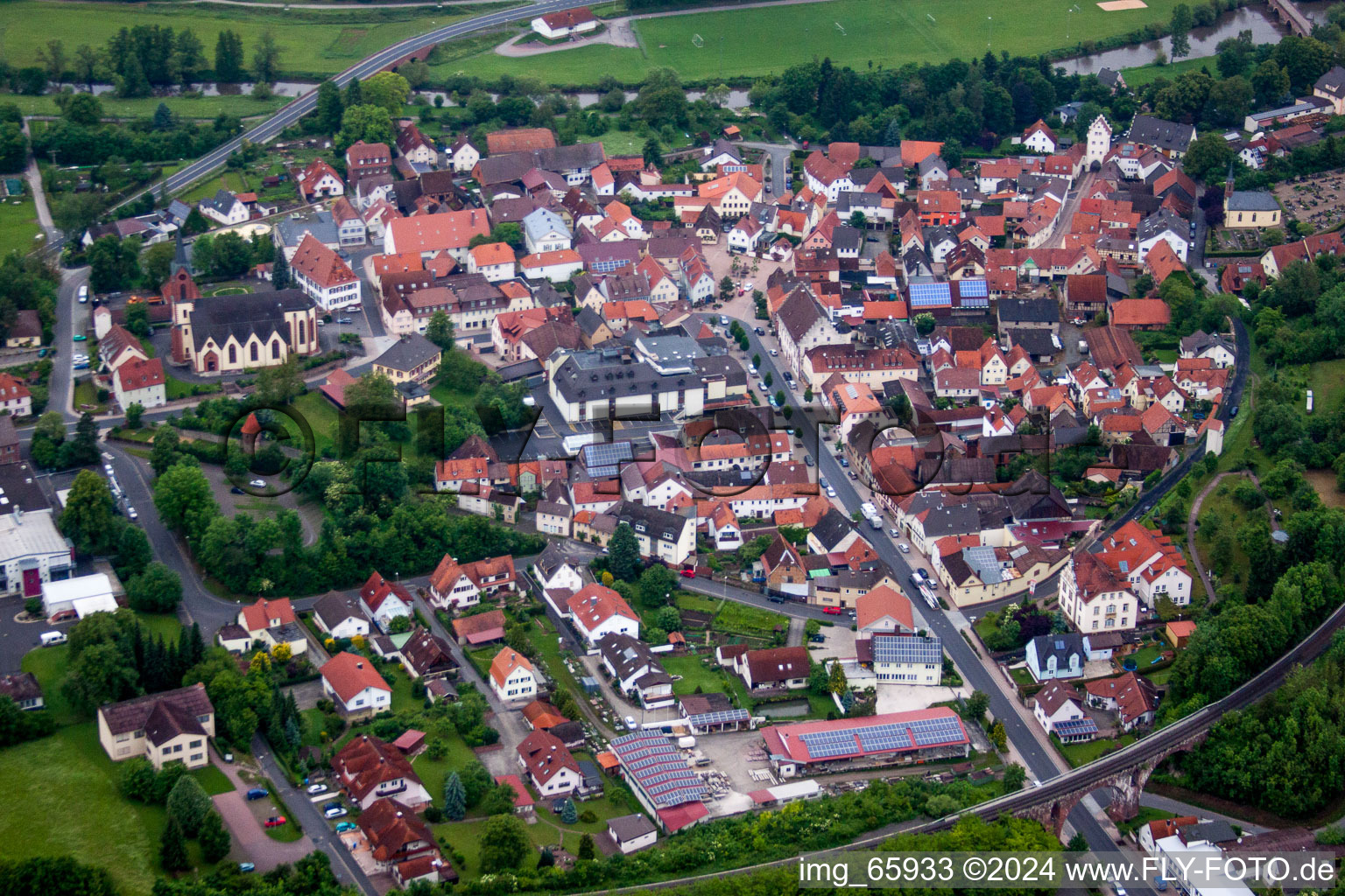 Aerial view of Village view in Euerdorf in the state Bavaria, Germany