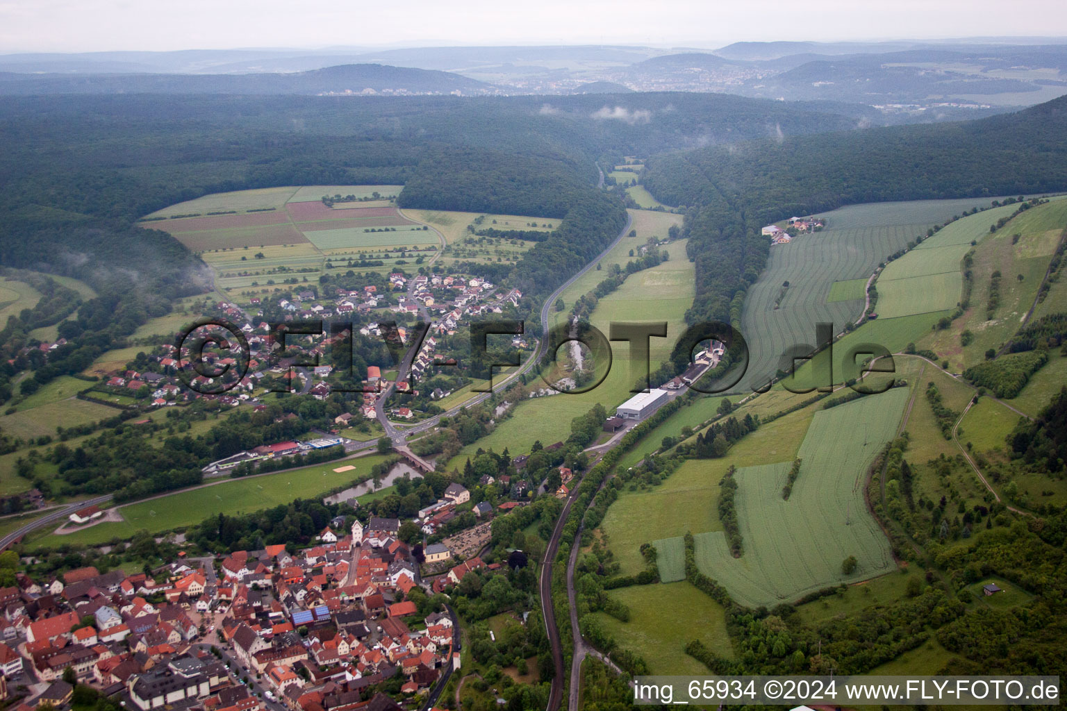 Aerial photograpy of Euerdorf in the state Bavaria, Germany