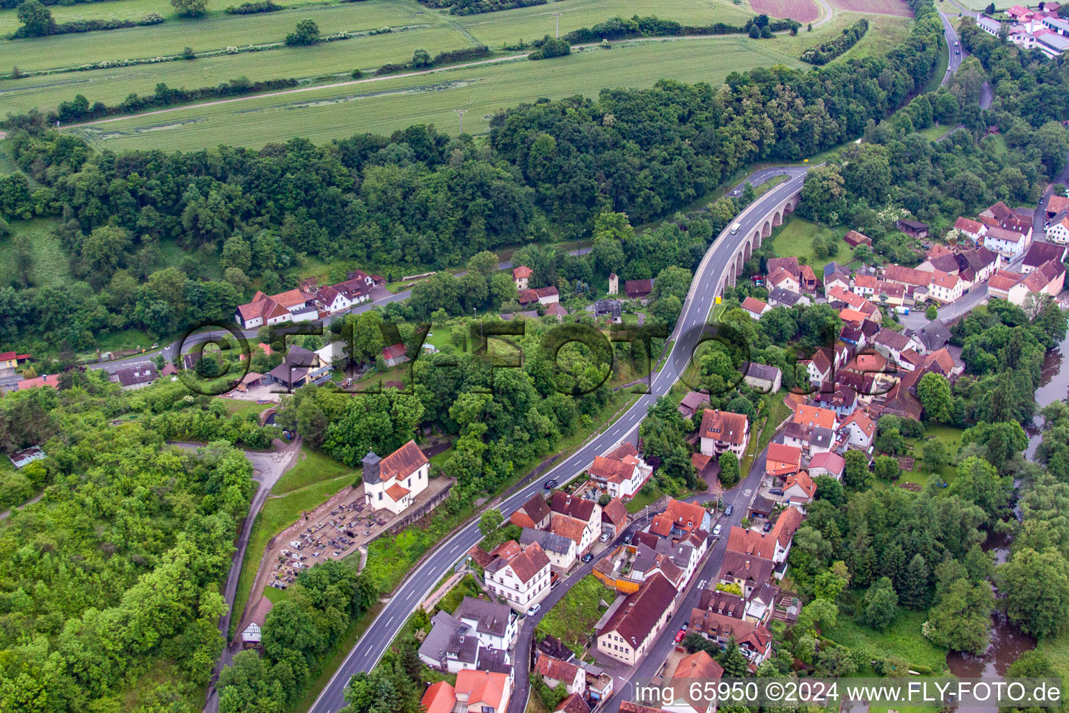 Aerial view of District Trimberg in Elfershausen in the state Bavaria, Germany