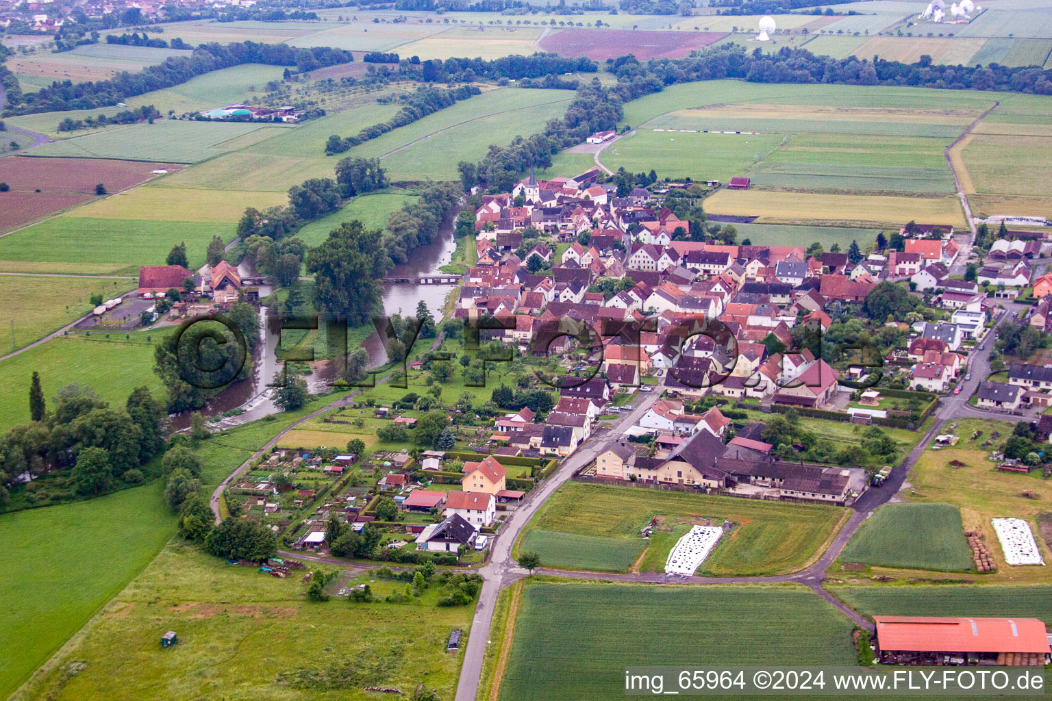 Aerial view of District Langendorf in Elfershausen in the state Bavaria, Germany