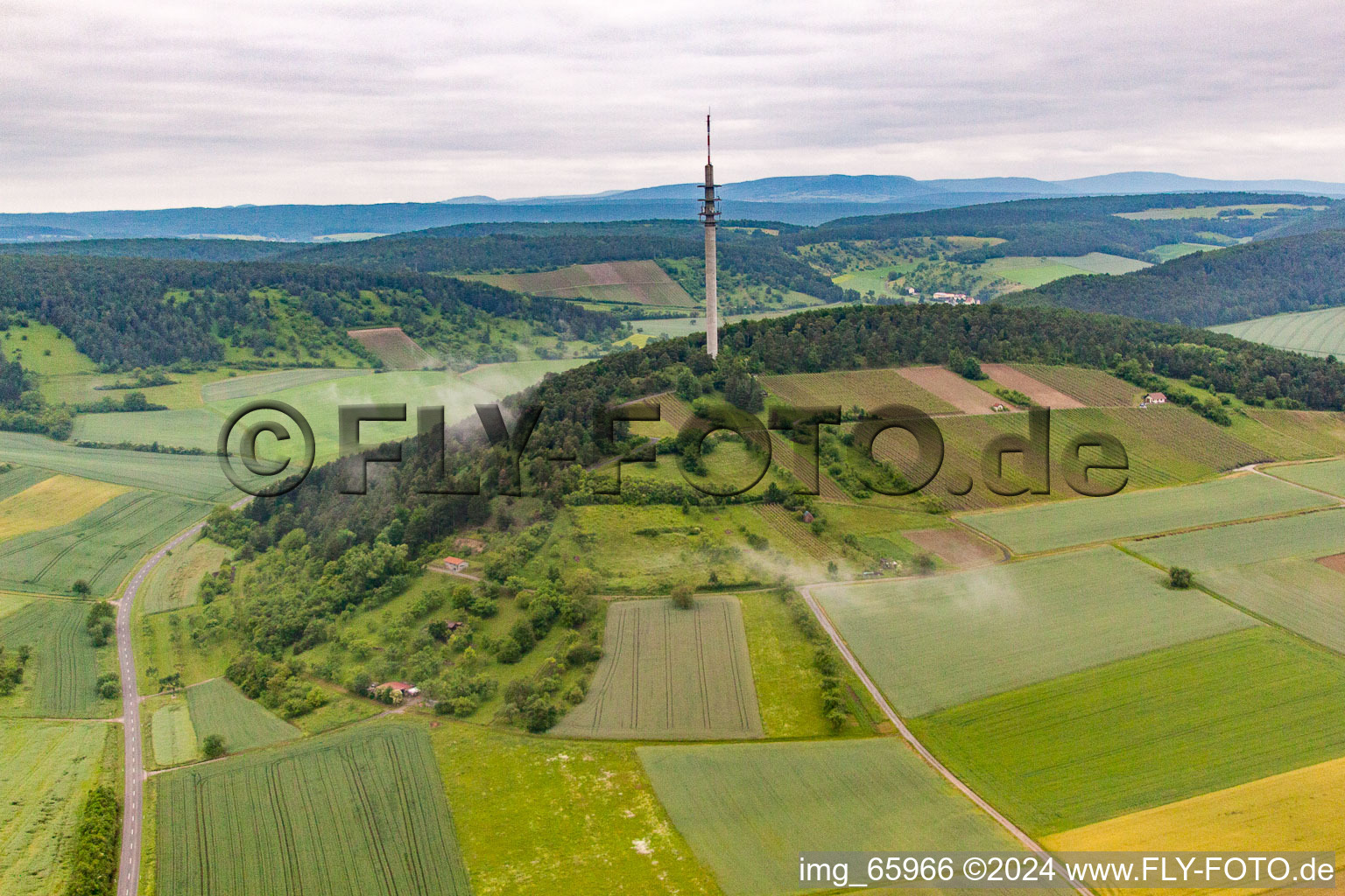 Transmission tower in the district Westheim in Hammelburg in the state Bavaria, Germany