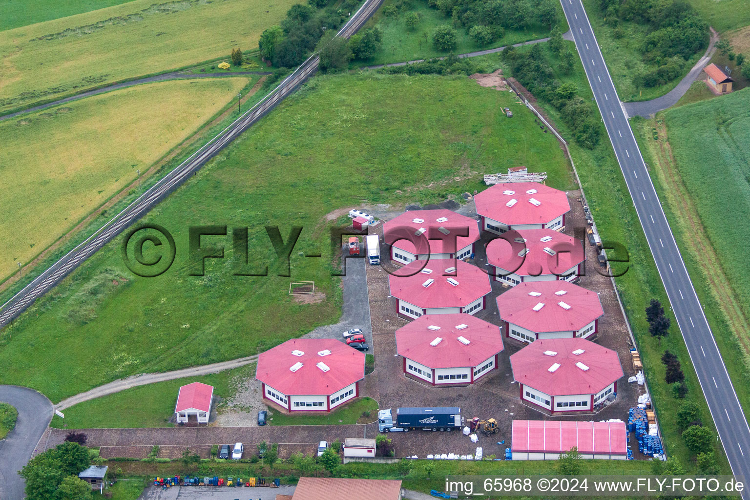 Aerial view of Et Elastomer Technology in the district Westheim in Hammelburg in the state Bavaria, Germany