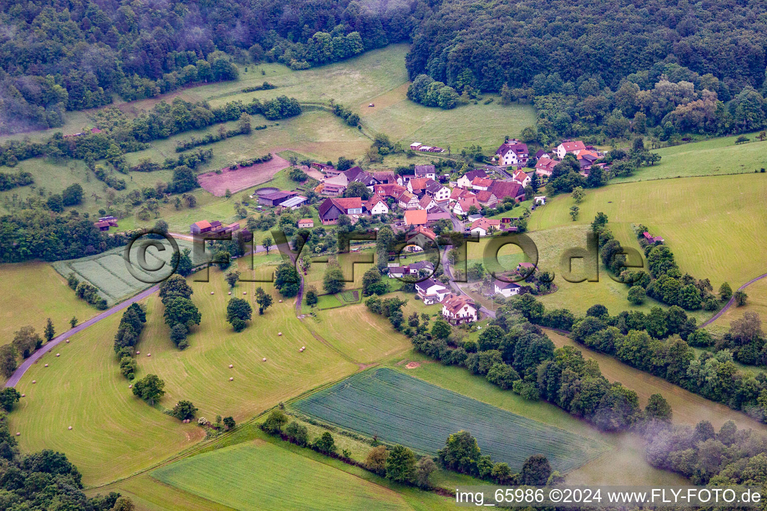 Aerial view of District Morlesau in Hammelburg in the state Bavaria, Germany