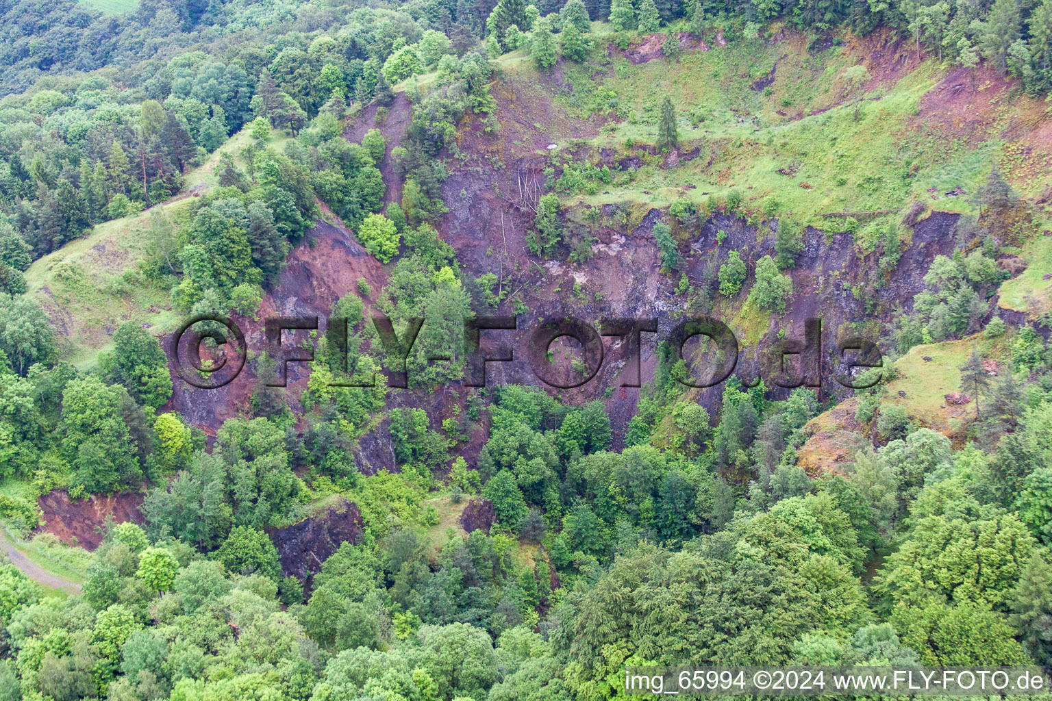 Old Basalt Quarry Sodenberg in the district Morlesau in Hammelburg in the state Bavaria, Germany from above