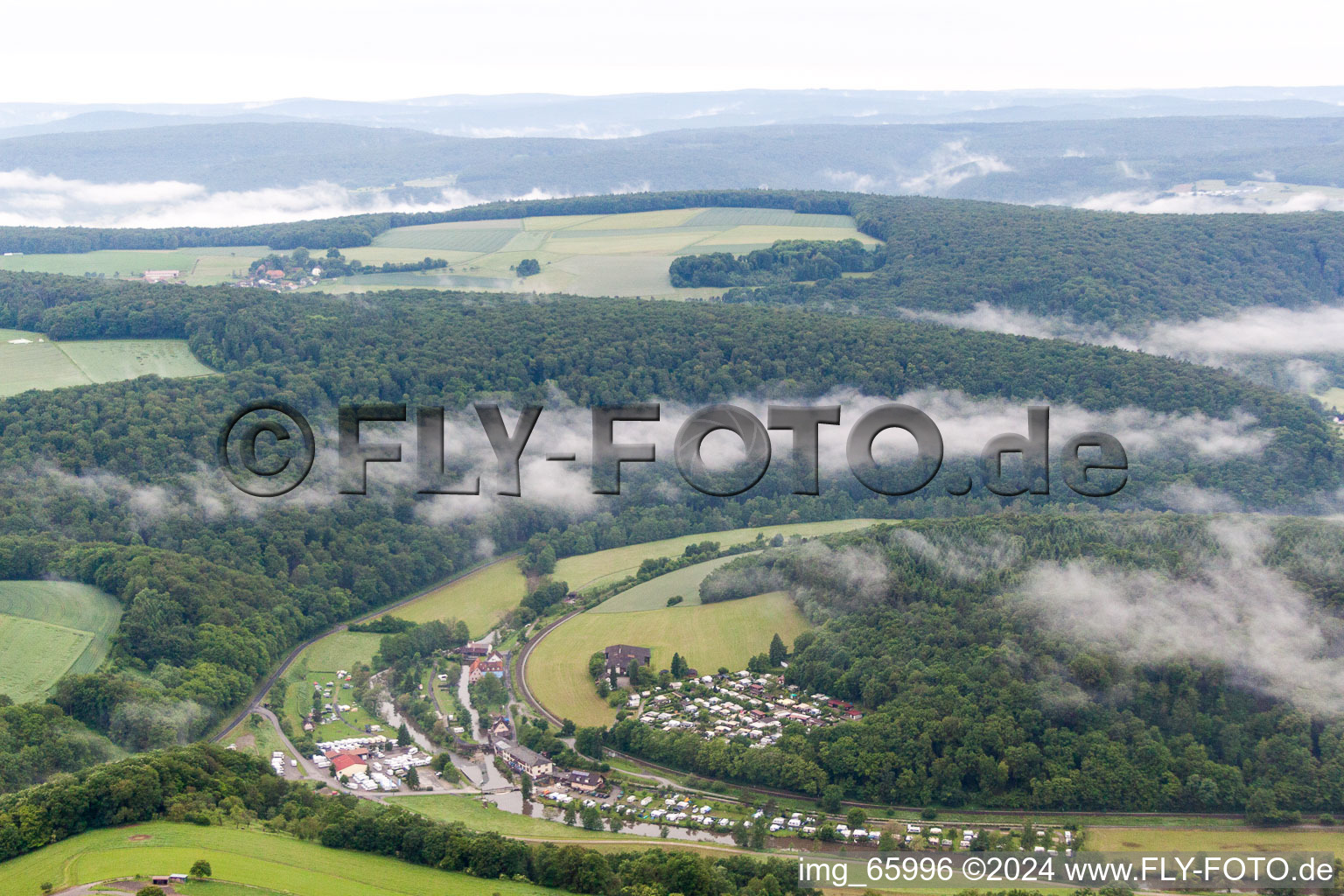 Village on the river bank areas of fraenkischen Saale in the district Morlesau in Hammelburg in the state Bavaria, Germany