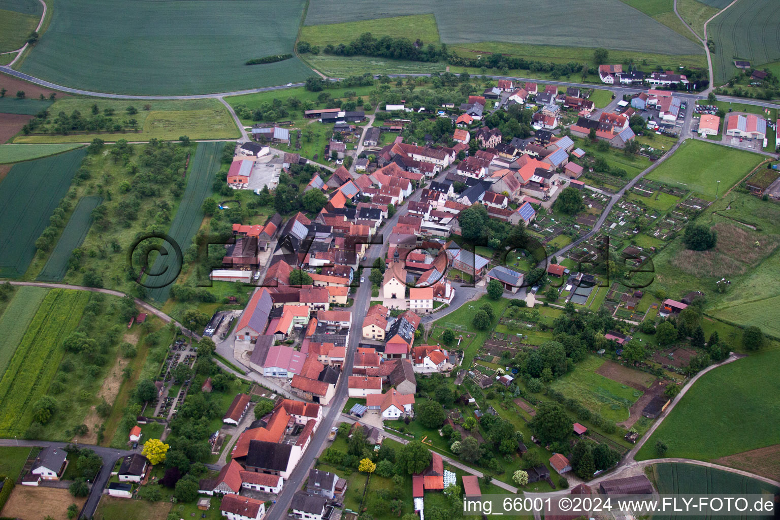 Aerial view of District Weyersfeld in Karsbach in the state Bavaria, Germany