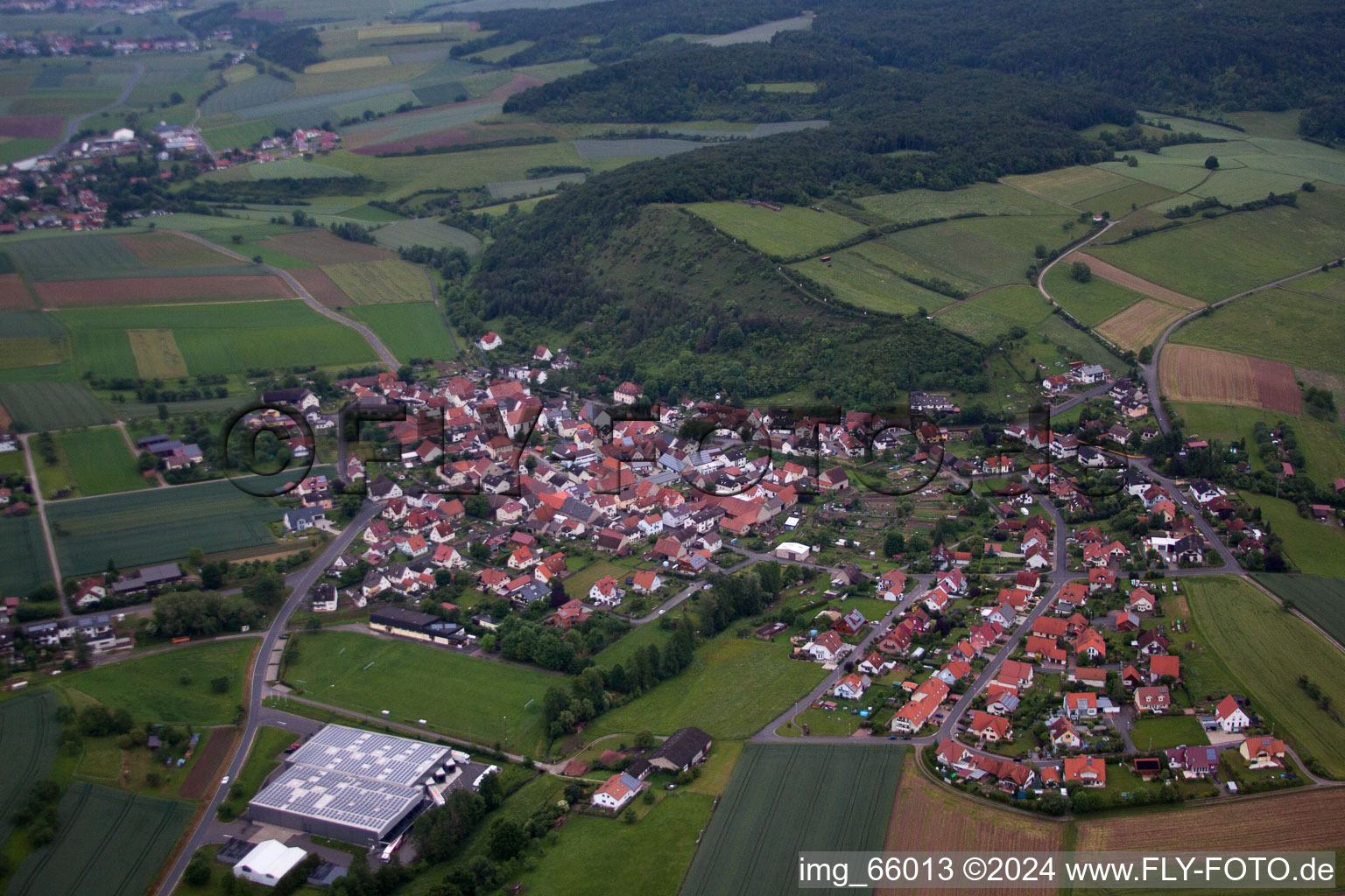 Aerial view of Karsbach in the state Bavaria, Germany