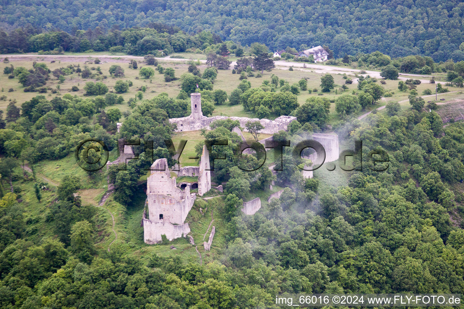 Aerial view of Gössenheim in the state Bavaria, Germany