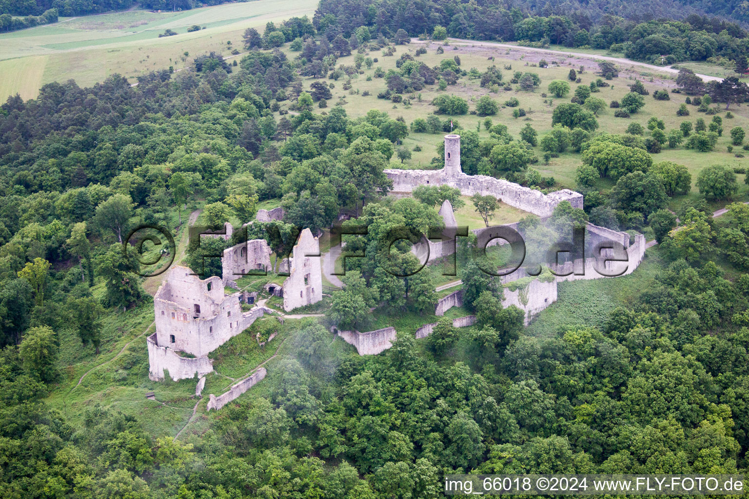 Ruins and vestiges of the former castle and fortress Burgruine Homburg bei Goessenheim in Goessenheim in the state Bavaria, Germany