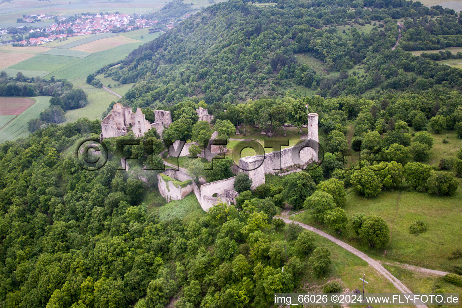 Gössenheim in the state Bavaria, Germany seen from above