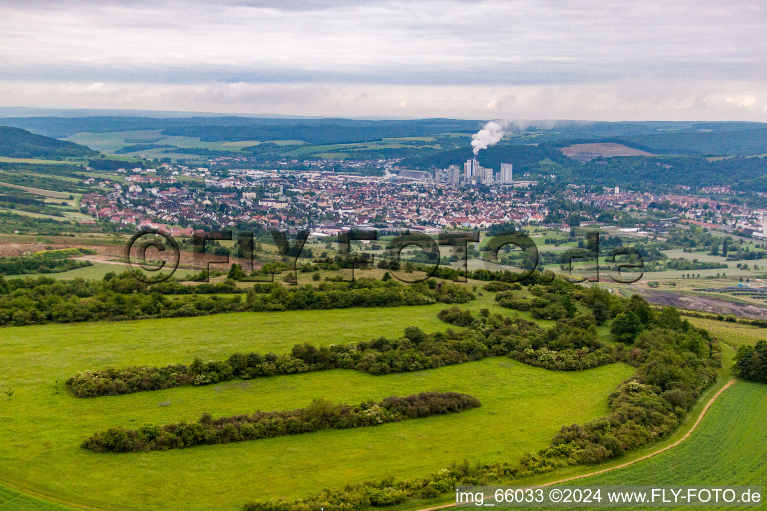 Aerial view of Purzel airfield in Karlstadt am Main in the state Bavaria, Germany