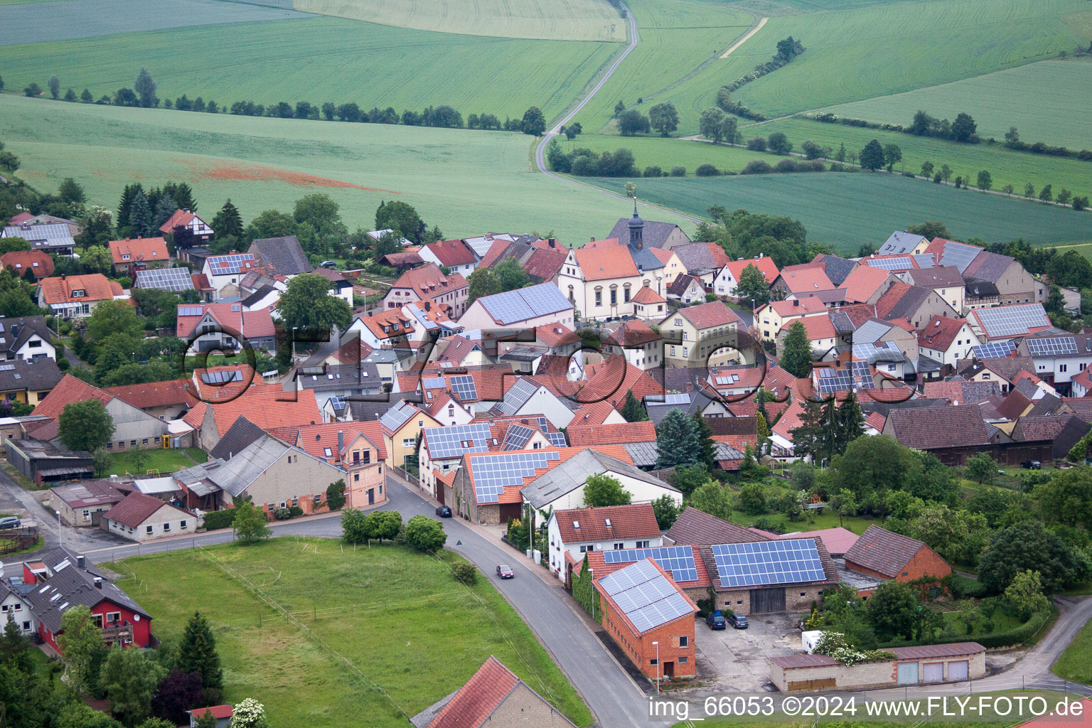 Aerial view of Village view in the district Heßlar in Karlstadt am Main in the state Bavaria, Germany