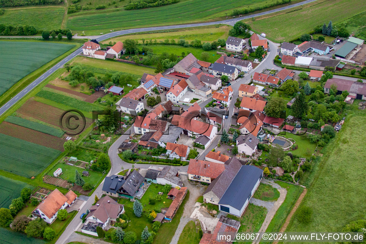 Aerial view of District Reuchelheim in Arnstein in the state Bavaria, Germany