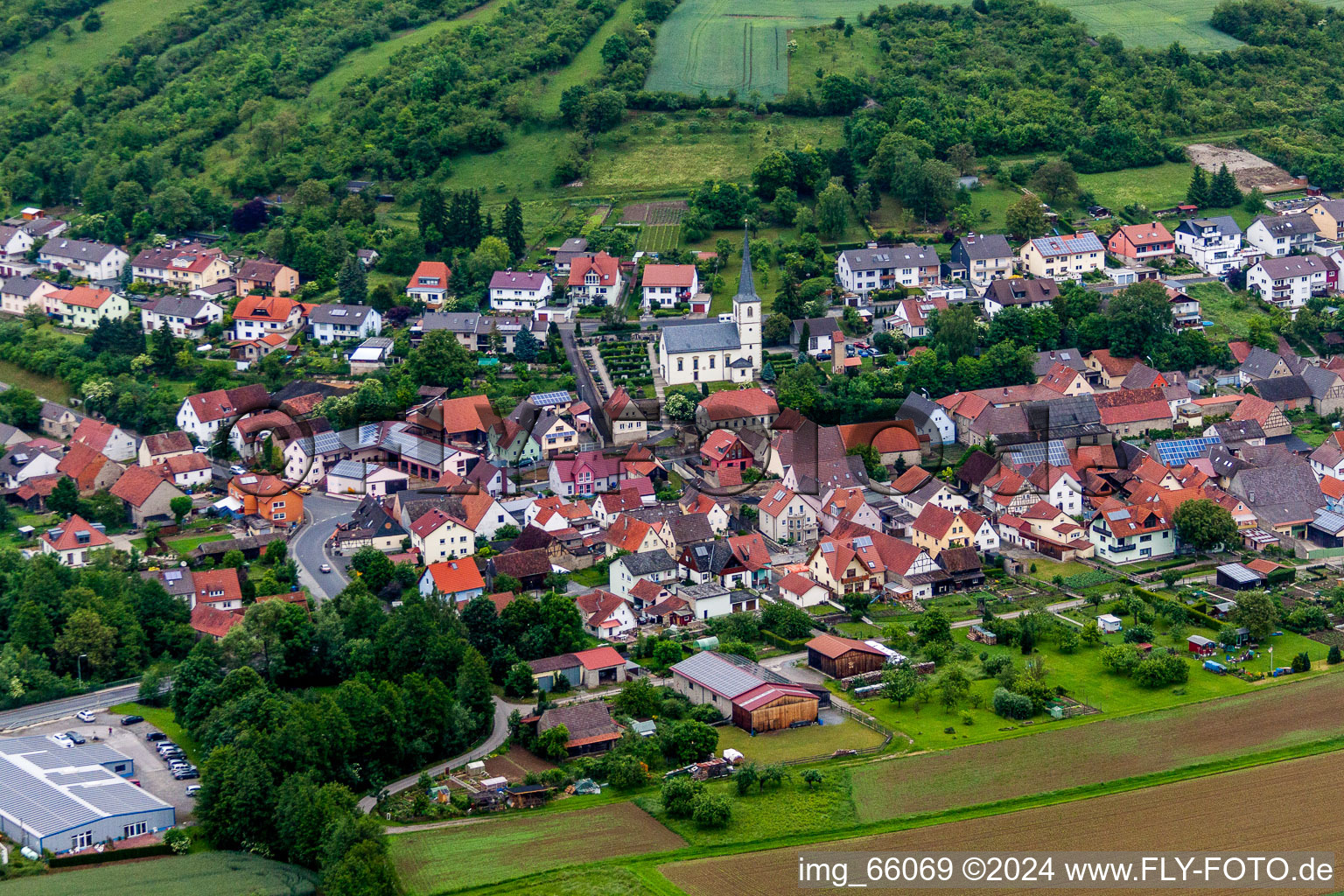 Church building of St. Margareta in the village of in the district Heugrumbach in Arnstein in the state Bavaria, Germany