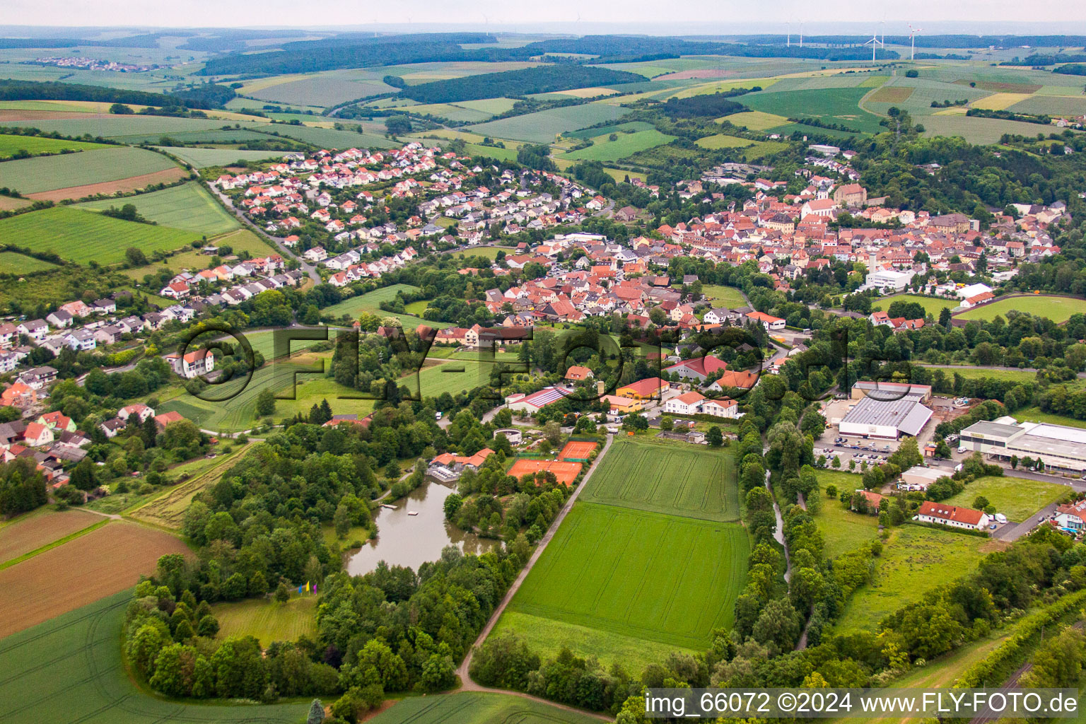 Bird's eye view of Arnstein in the state Bavaria, Germany