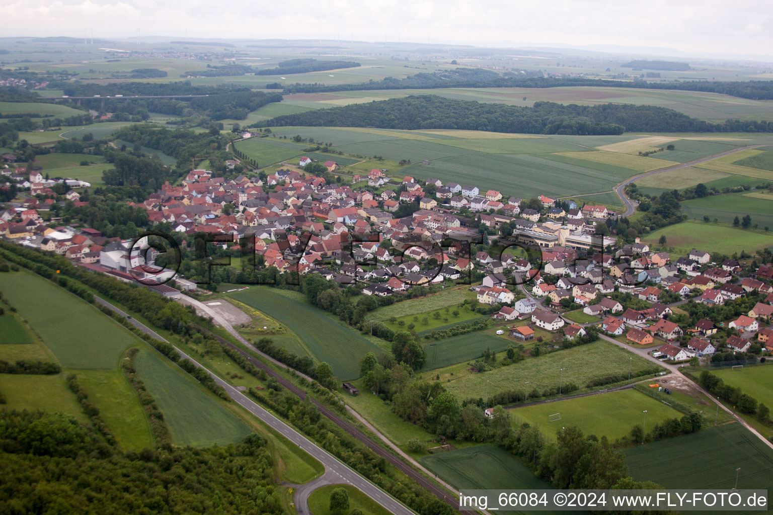 Bird's eye view of Gänheim in the state Bavaria, Germany