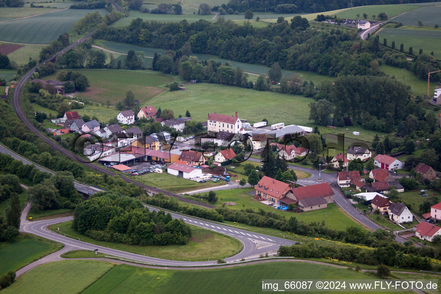 Drone recording of Gänheim in the state Bavaria, Germany