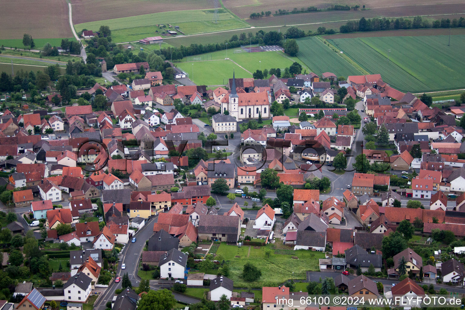 Aerial view of Village view in Zeuzleben in the state Bavaria, Germany