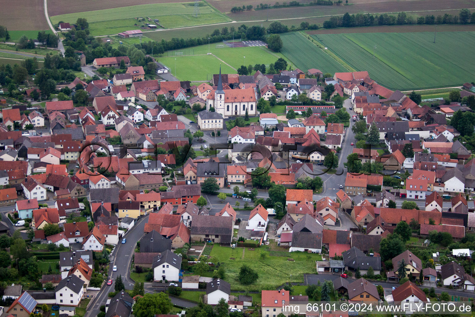 Aerial photograpy of Village view in the district Zeuzleben in Werneck in the state Bavaria, Germany