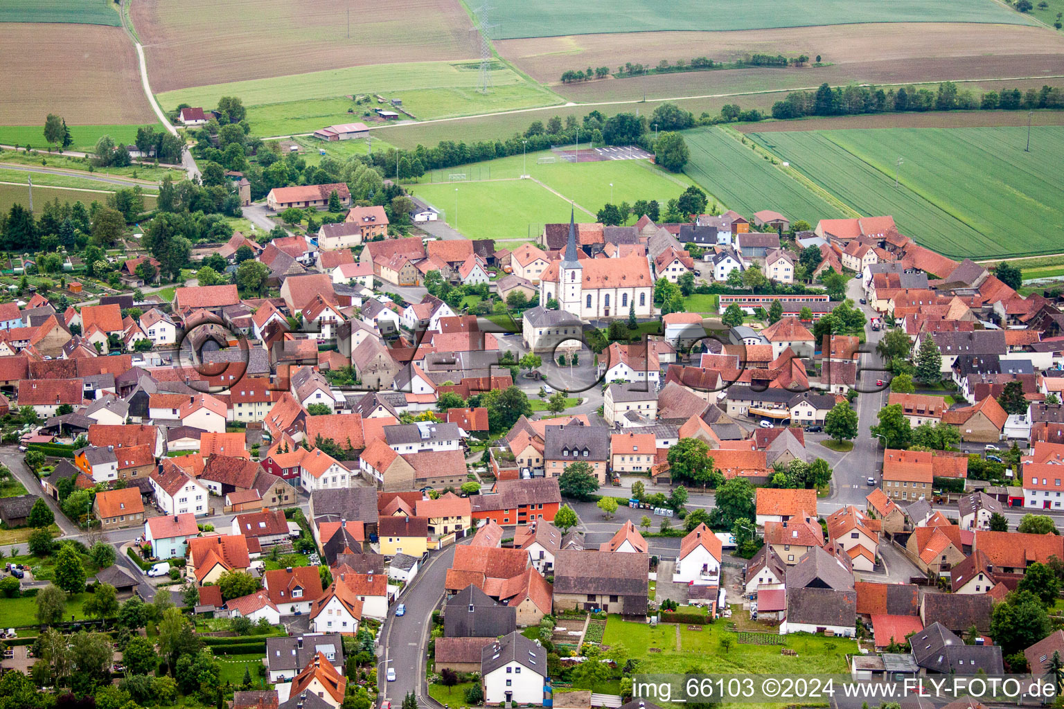 Village view in Zeuzleben in the state Bavaria, Germany from above