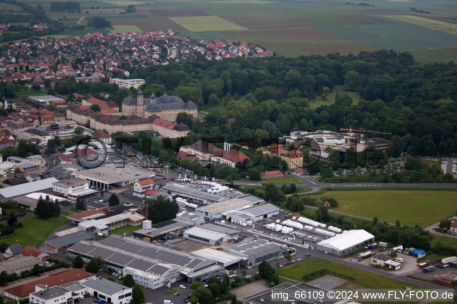 Industrial estate and company settlement in Werneck in the state Bavaria, Germany out of the air