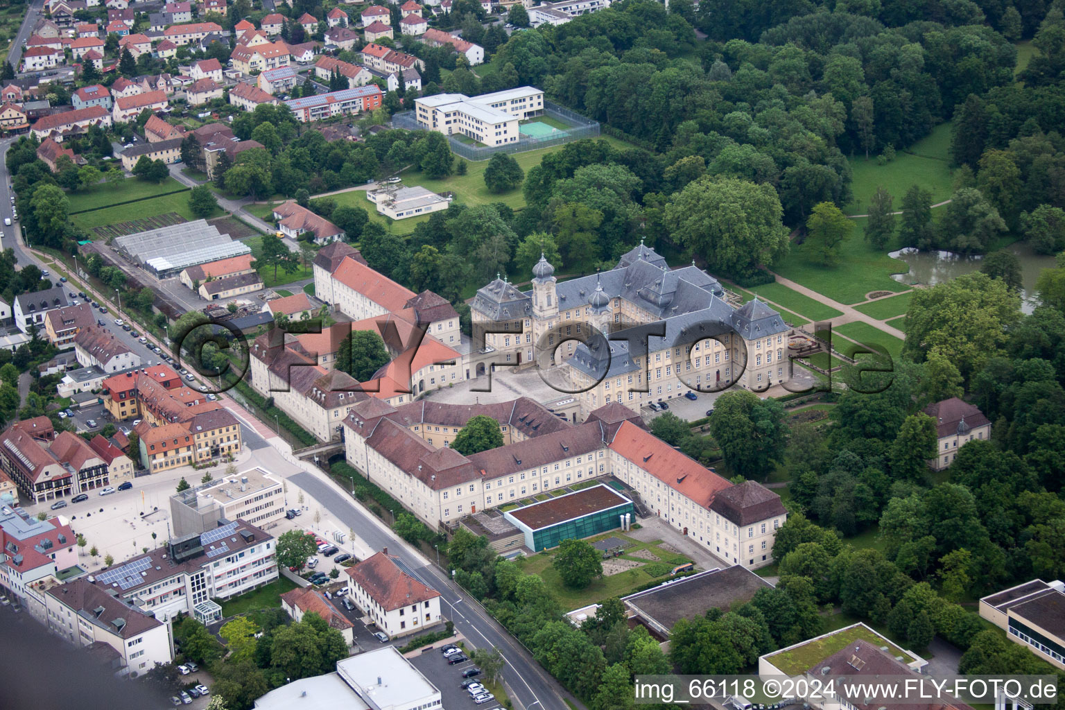 Werneck in the state Bavaria, Germany seen from a drone