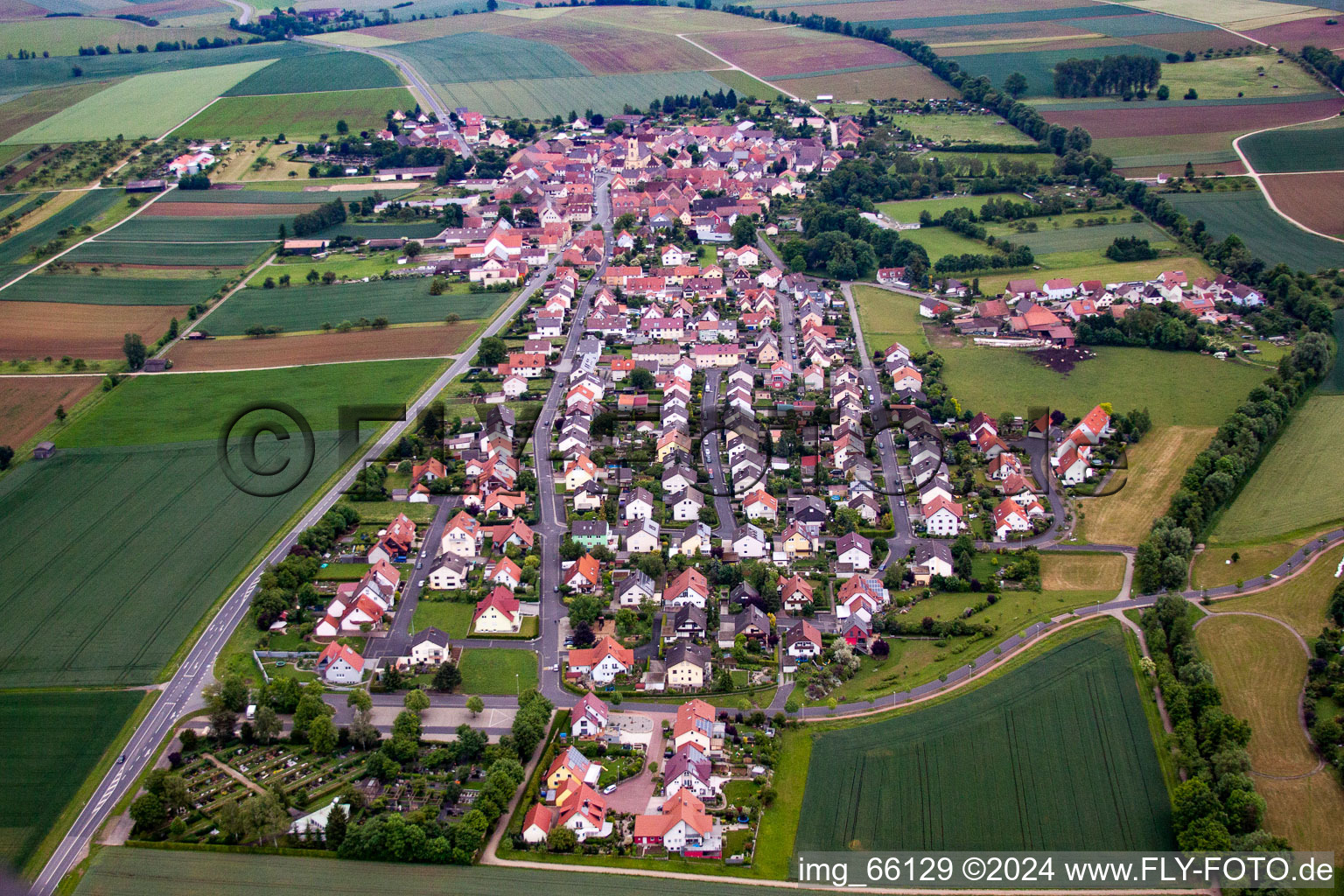 Aerial view of District Ettleben in Werneck in the state Bavaria, Germany