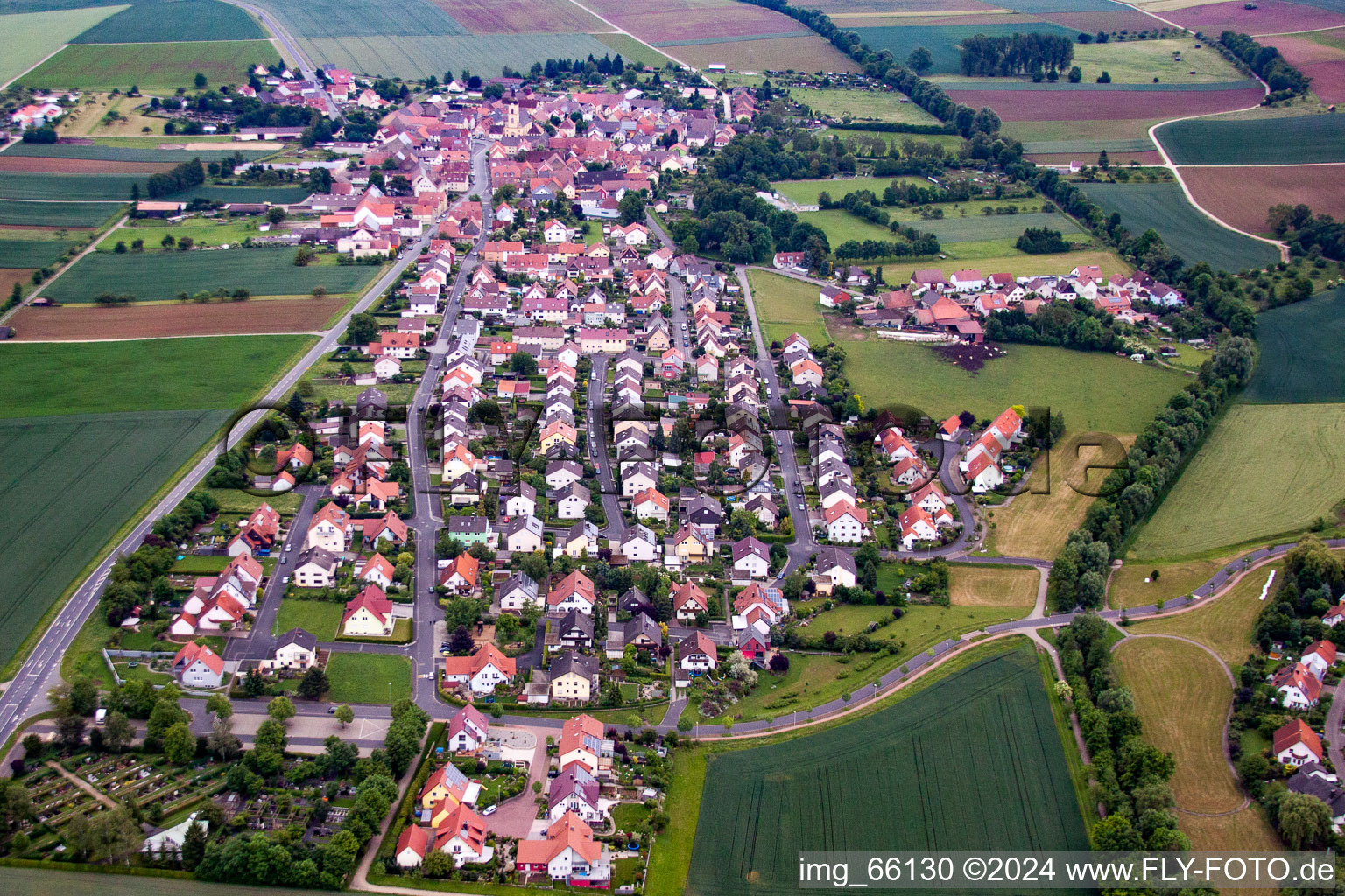 Oblique view of Ettleben in the state Bavaria, Germany