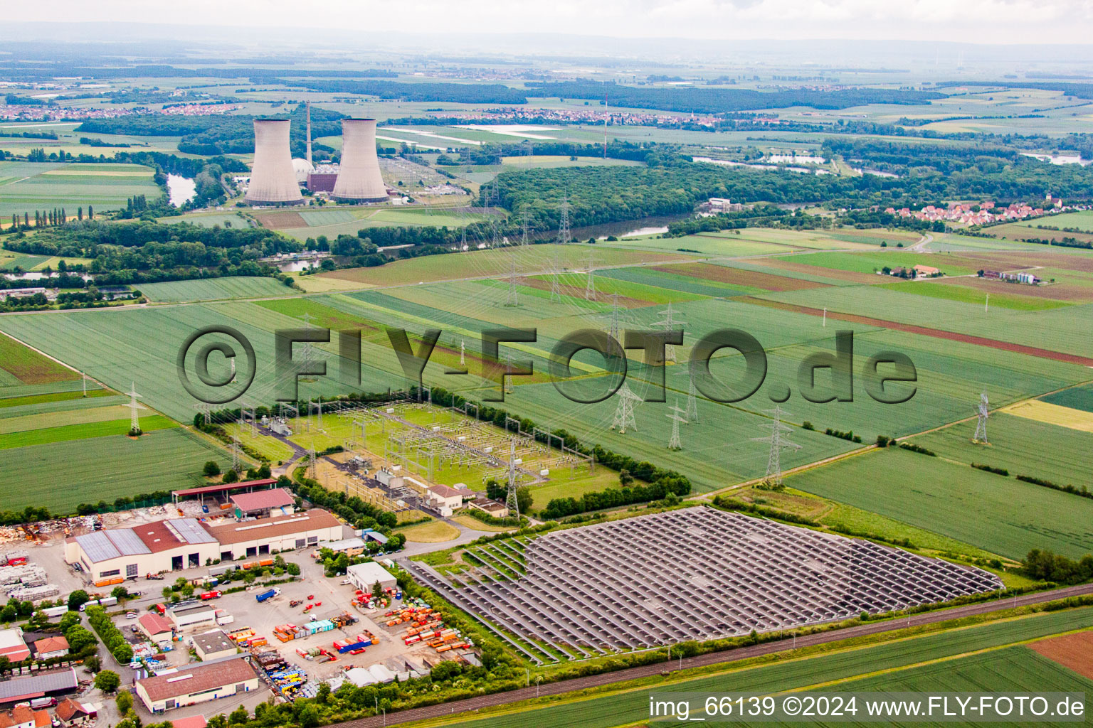 Industrial estate and company settlement on Bahnhof bevor the nuclar power plant in Bergrheinfeld in the state Bavaria