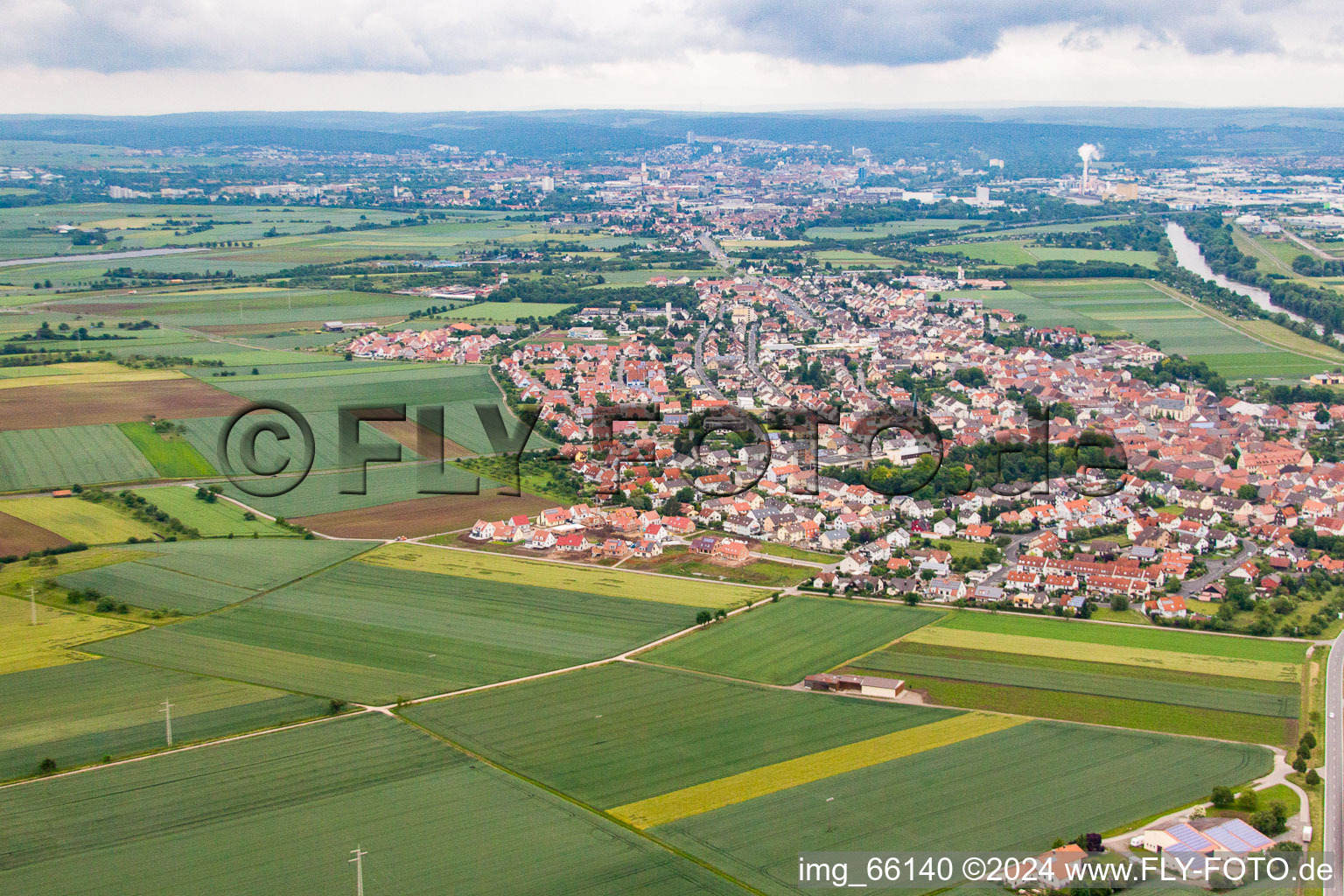 Town View of the streets and houses of the residential areas in Bergrheinfeld in the state Bavaria