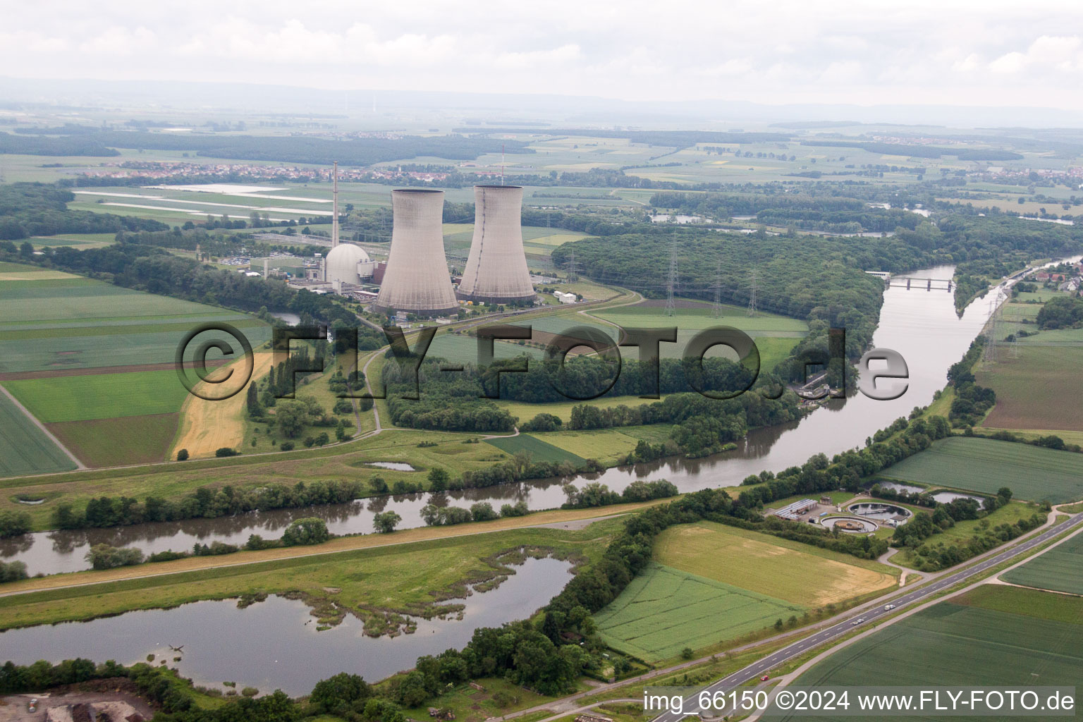 Aerial view of Nuclear power plant under revision in Schweinfurt in the state Bavaria, Germany