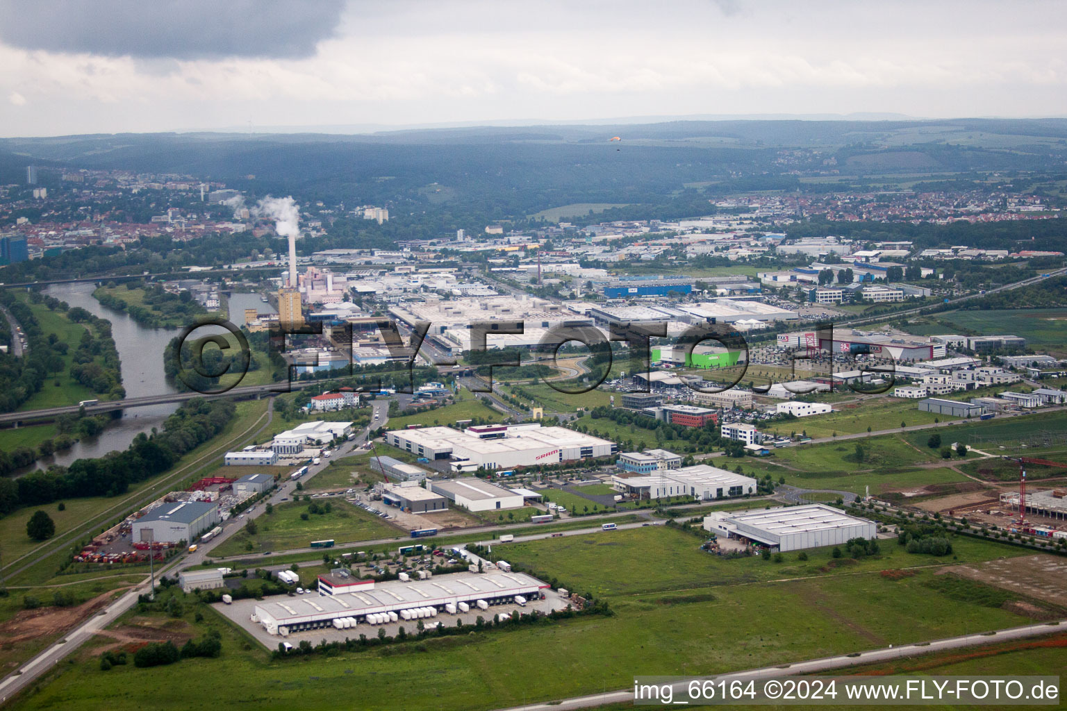 Oblique view of Hafenstr industrial area in Schweinfurt in the state Bavaria, Germany