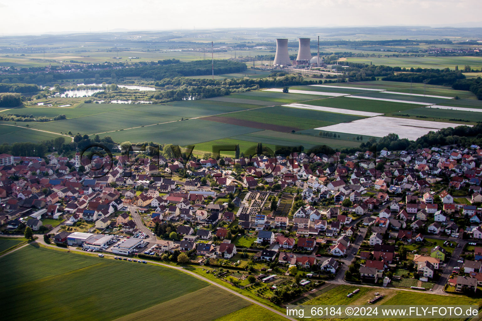 Village on the river bank areas of the Main river in the district Hirschfeld in Roethlein in the state Bavaria, Germany