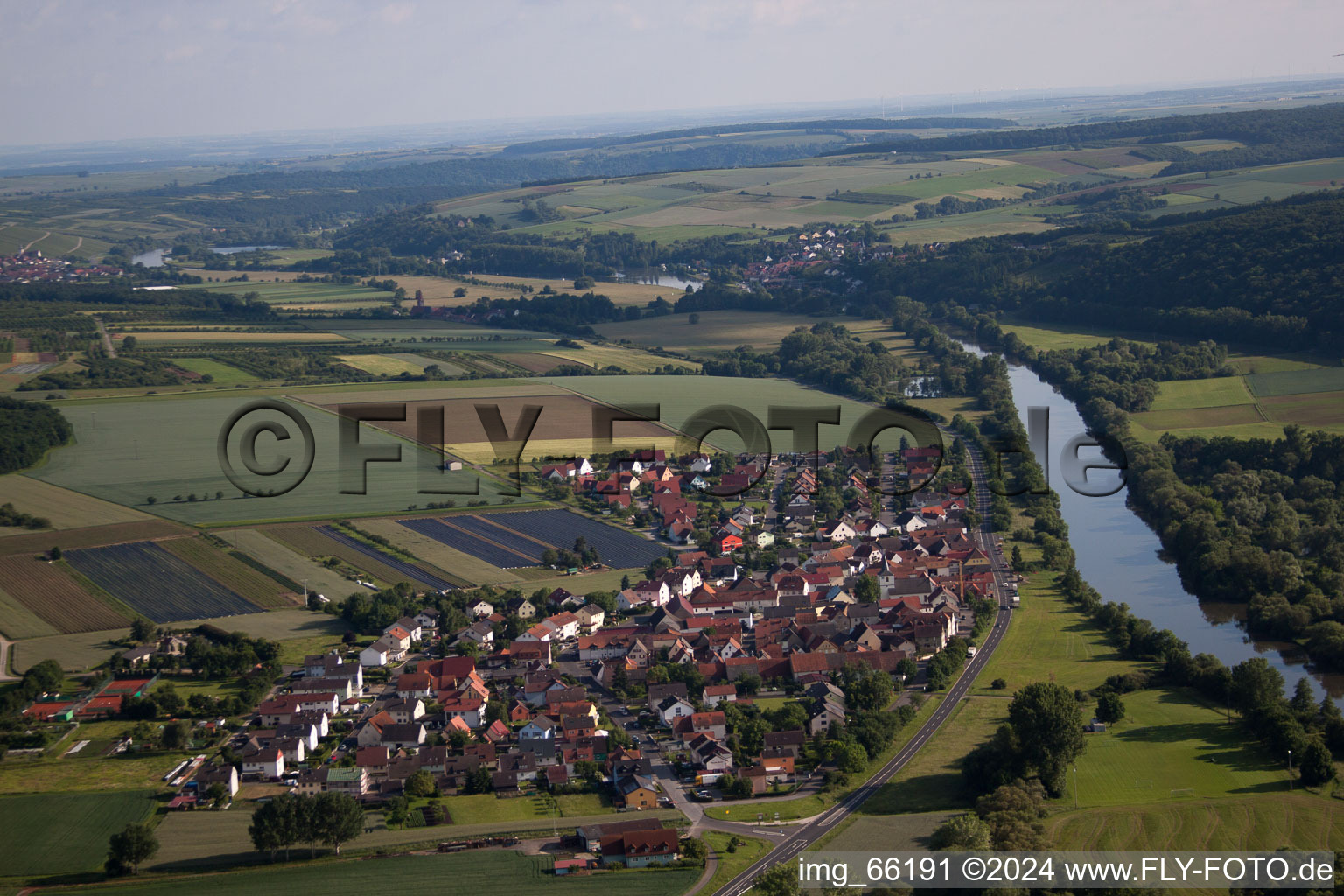 District Hirschfeld in Röthlein in the state Bavaria, Germany out of the air