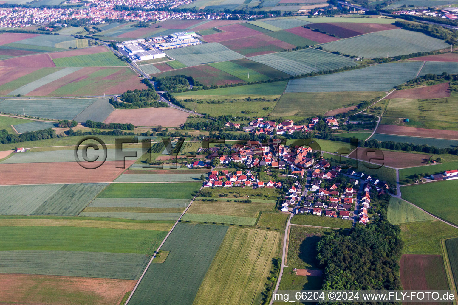 Aerial view of Village view in the district Mühlhausen in Estenfeld in the state Bavaria, Germany