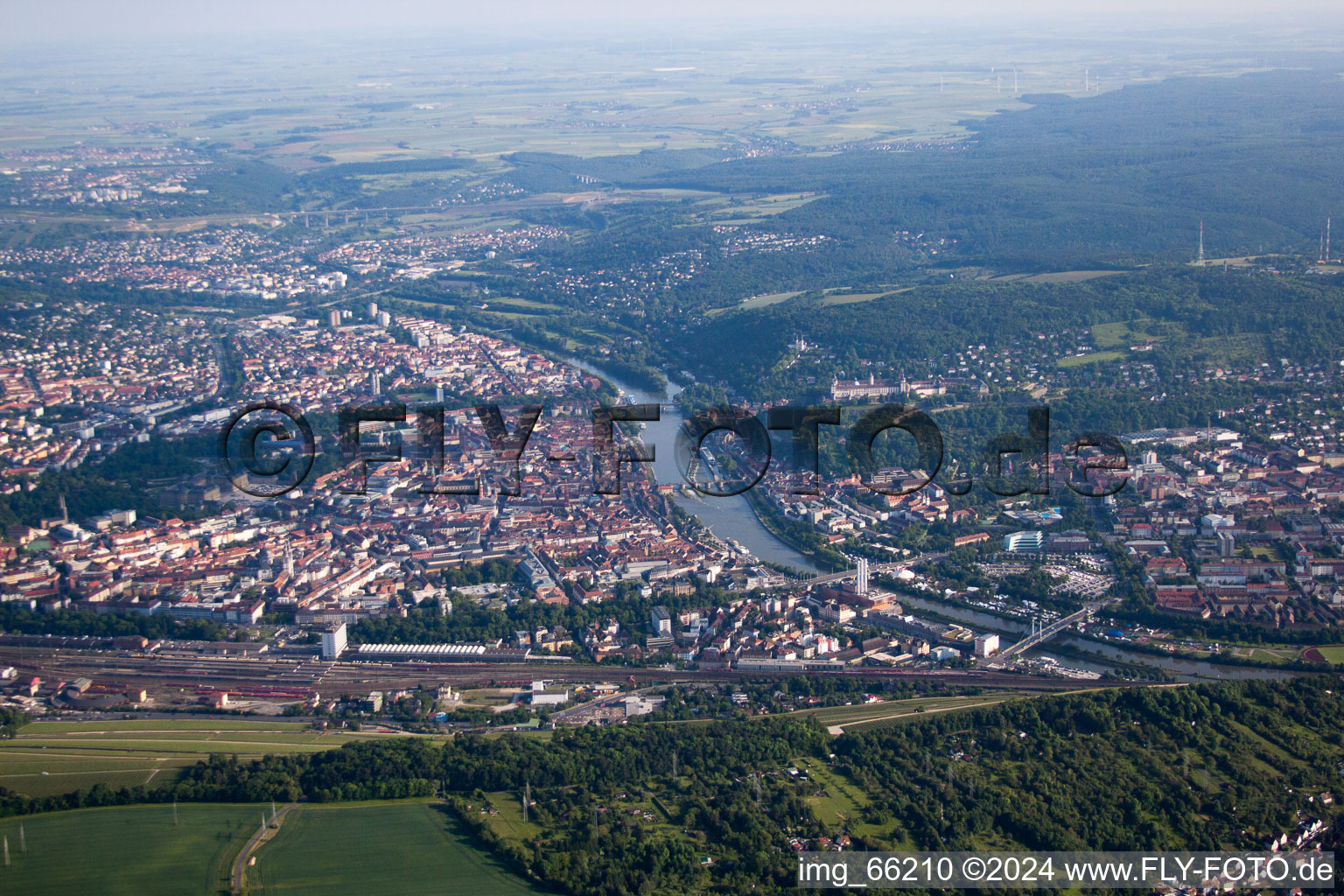 Aerial view of Old Town in Würzburg in the state Bavaria, Germany